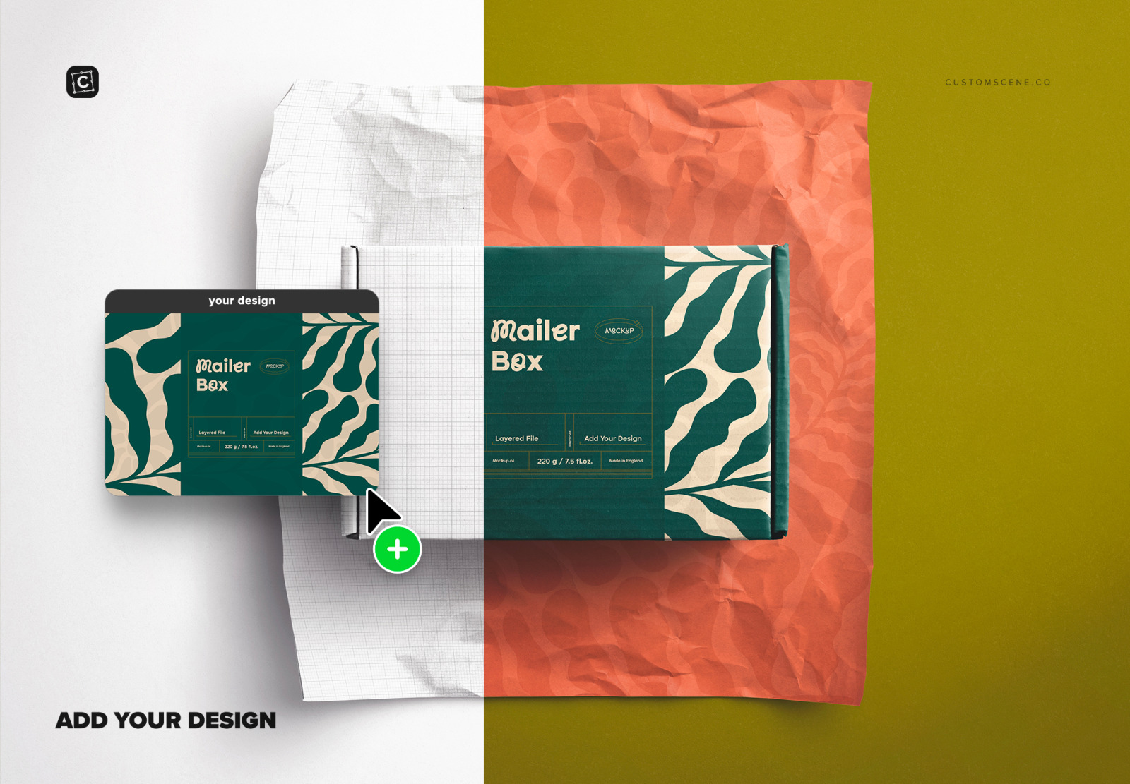 Mailer Box and Wrinkled Wrapping Paper Mockup