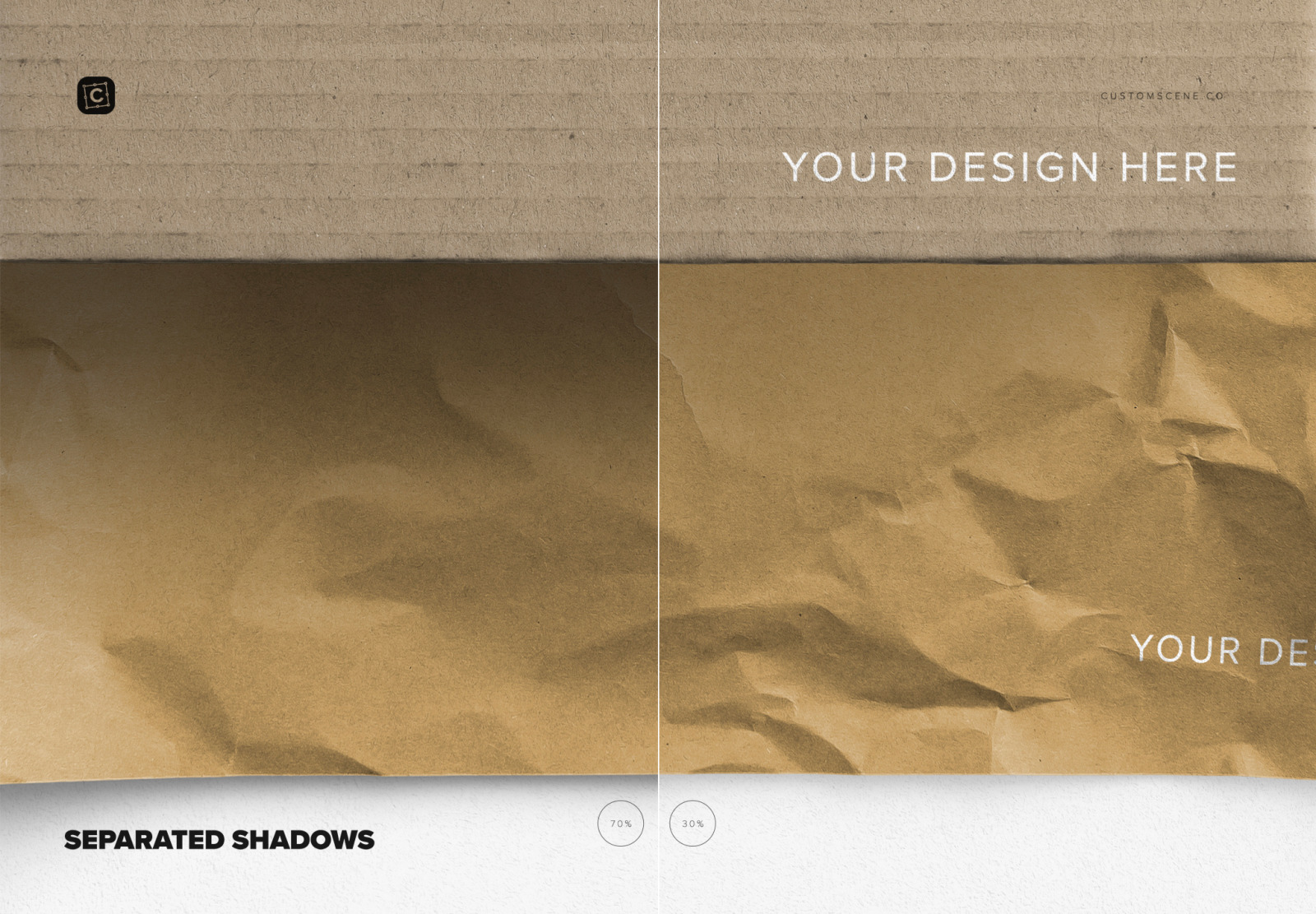 Mailer Box and Wrinkled Wrapping Paper Mockup