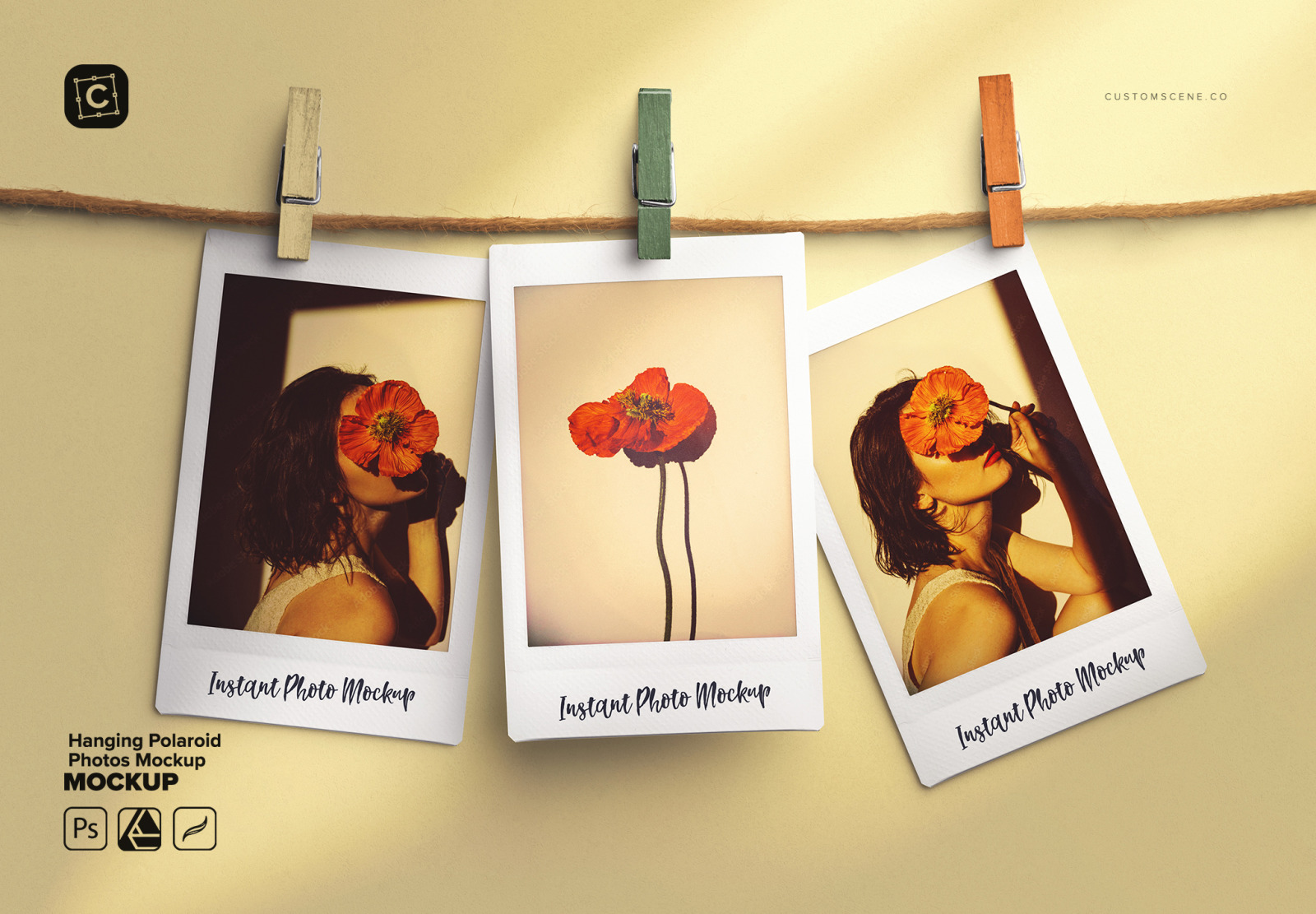 Hanging Polaroid Photos Mockup