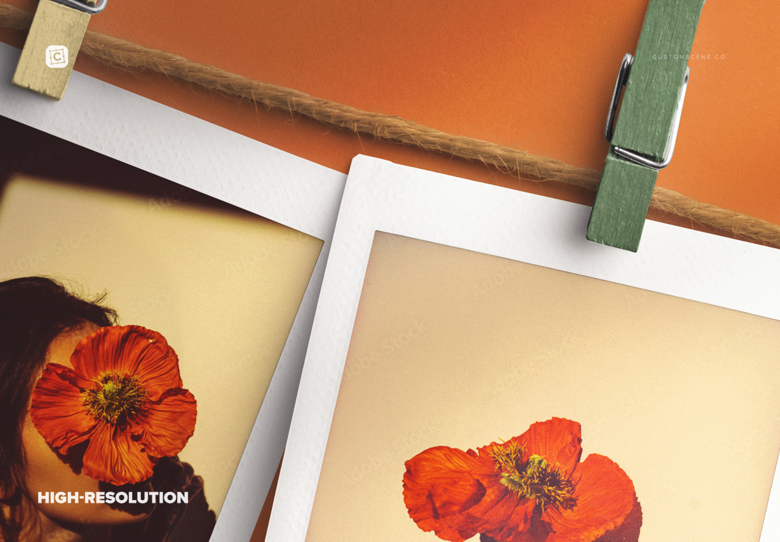 Hanging Polaroid Photos Mockup Hanging Polaroid Photos Mockup