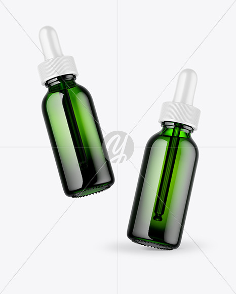 Two Green Glass Dropper Bottles Mockup