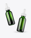 Two Green Glass Dropper Bottles Mockup