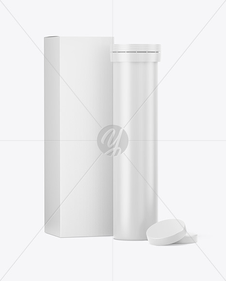 Tablets Tube with Box Mockup