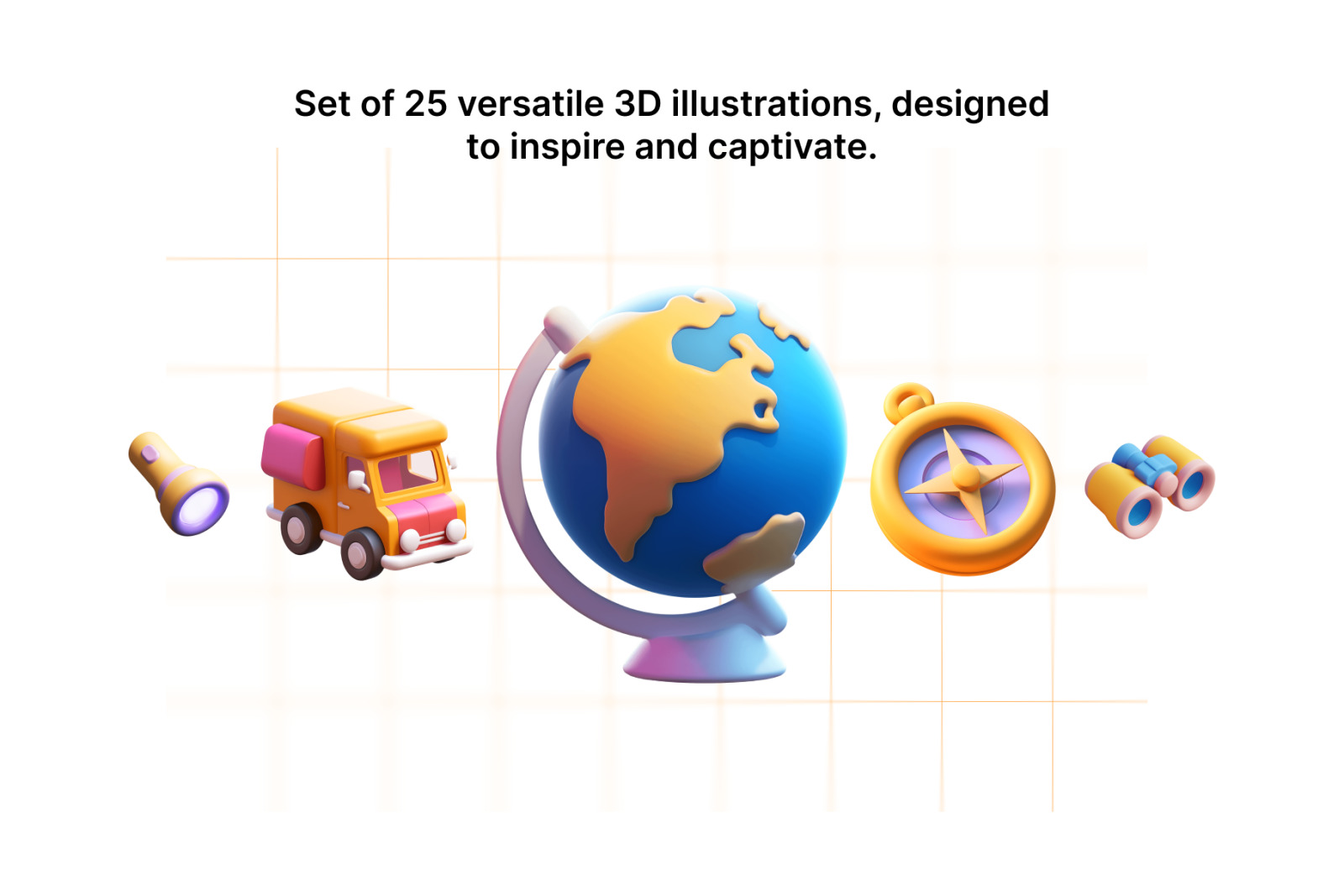 Journey 3D Icons on Yellow Images Creative Store - 131313