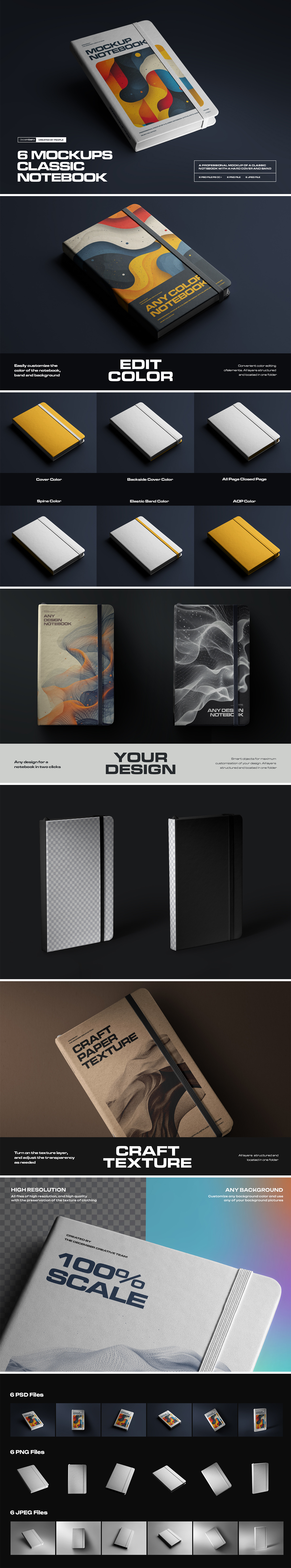 6 Mockups of Classic Notebook with Band and Hard Cover vol.2 6 Mockups of Classic Notebook with Band and Hard Cover vol.2