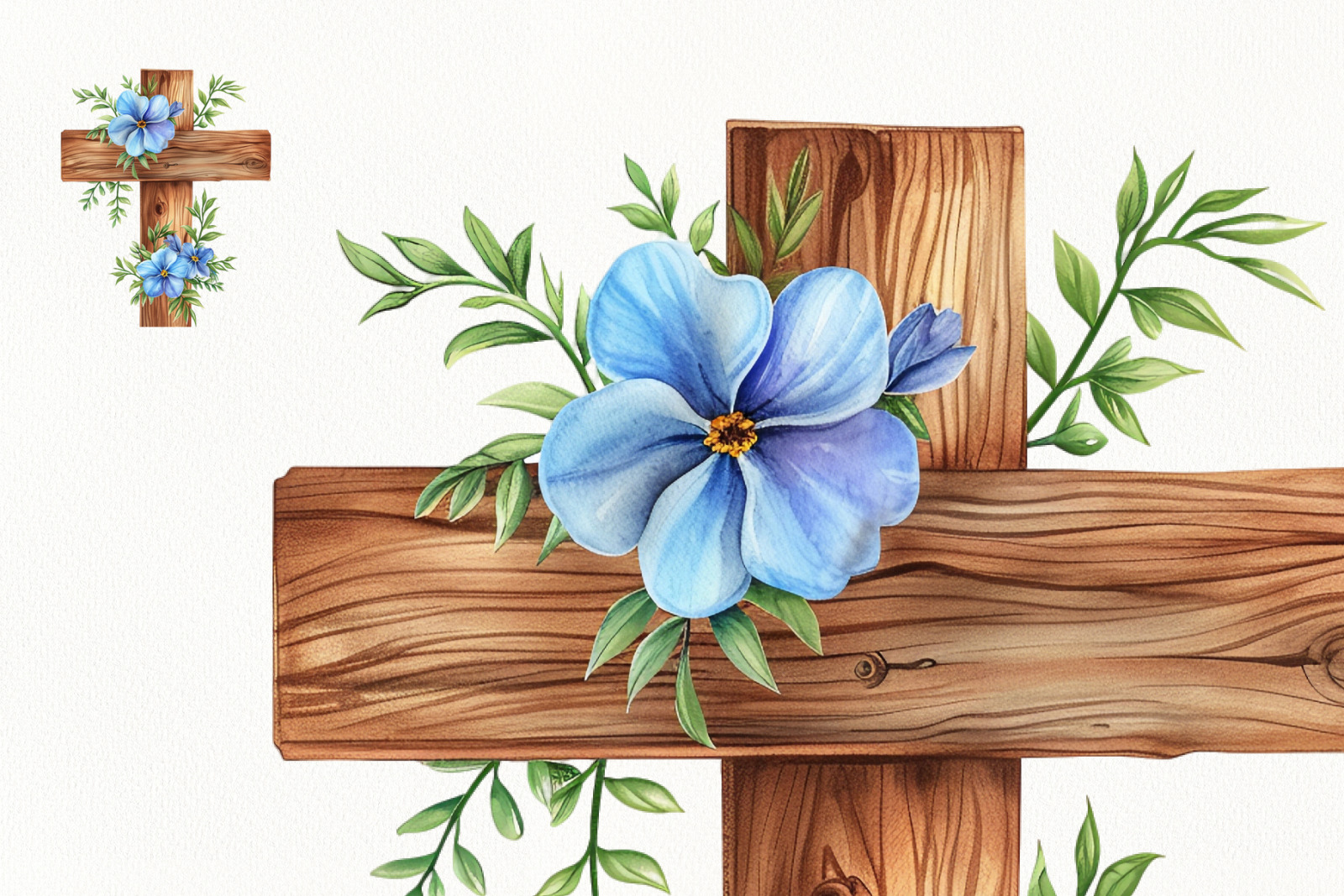 Blue Floral Crosses Watercolor Clipart