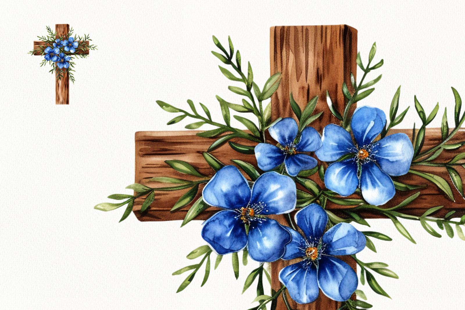 Blue Floral Crosses Watercolor Clipart