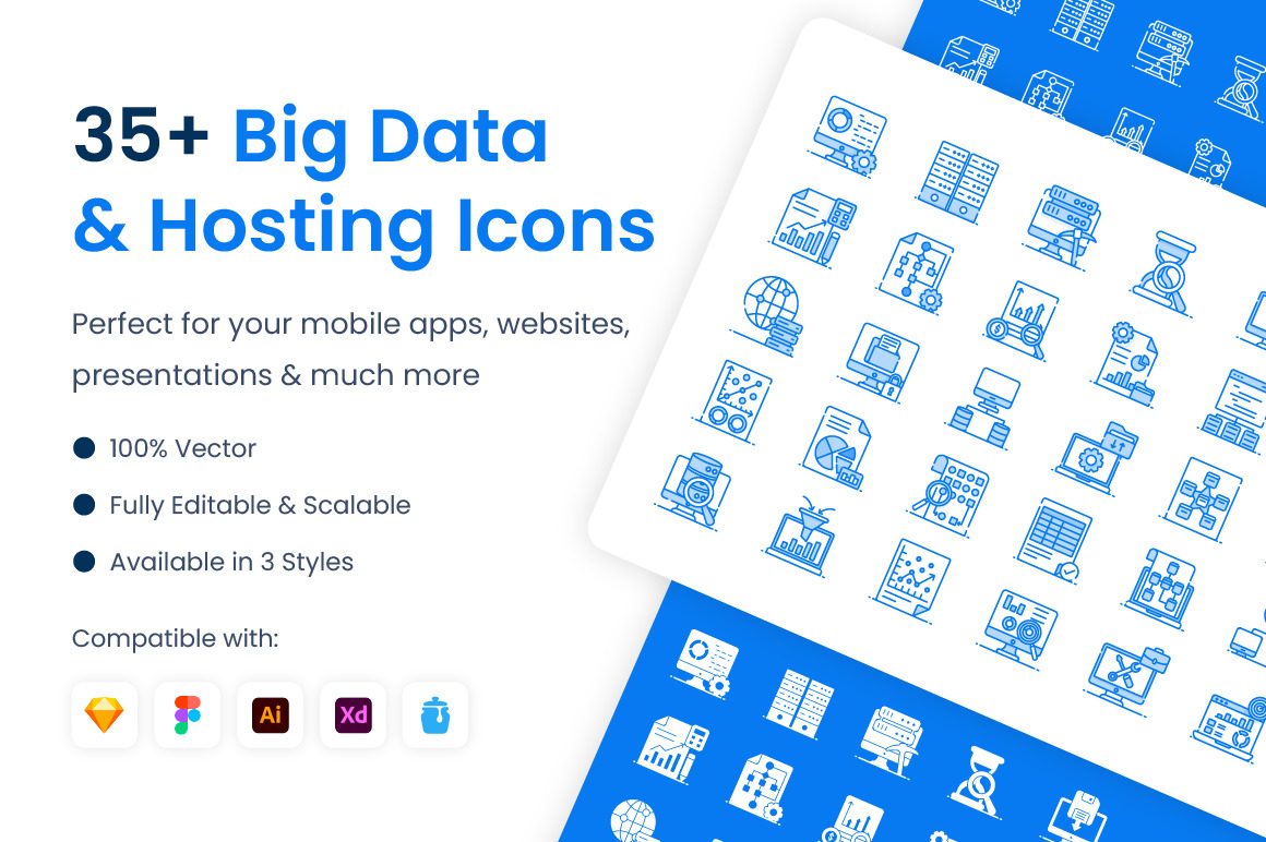 Big Data and Hosting Icons Big Data and Hosting Icons