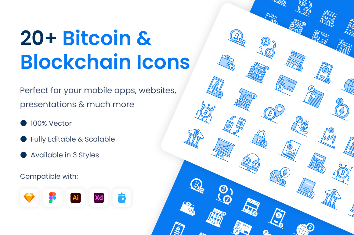 Bitcoin and Blockchain Icons Bitcoin and Blockchain Icons