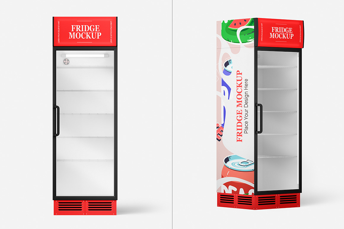 Glass Door Fridge Mockup Set Glass Door Fridge Mockup Set