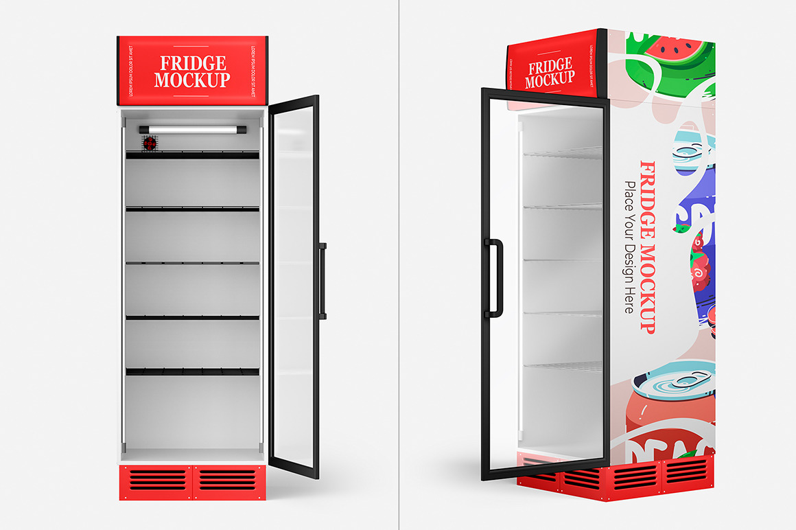 Glass Door Fridge Mockup Set Glass Door Fridge Mockup Set
