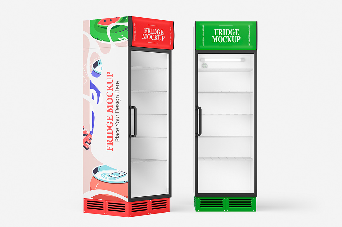 Glass Door Fridge Mockup Set Glass Door Fridge Mockup Set