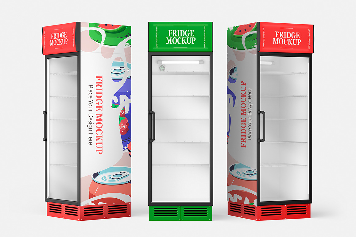 Glass Door Fridge Mockup Set Glass Door Fridge Mockup Set