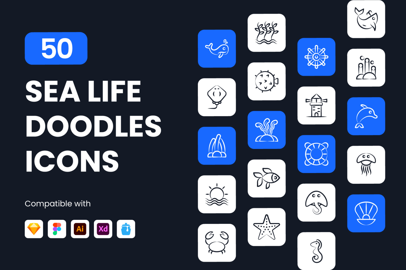 Sea Life Doodle Icons Sea Life Doodle Icons