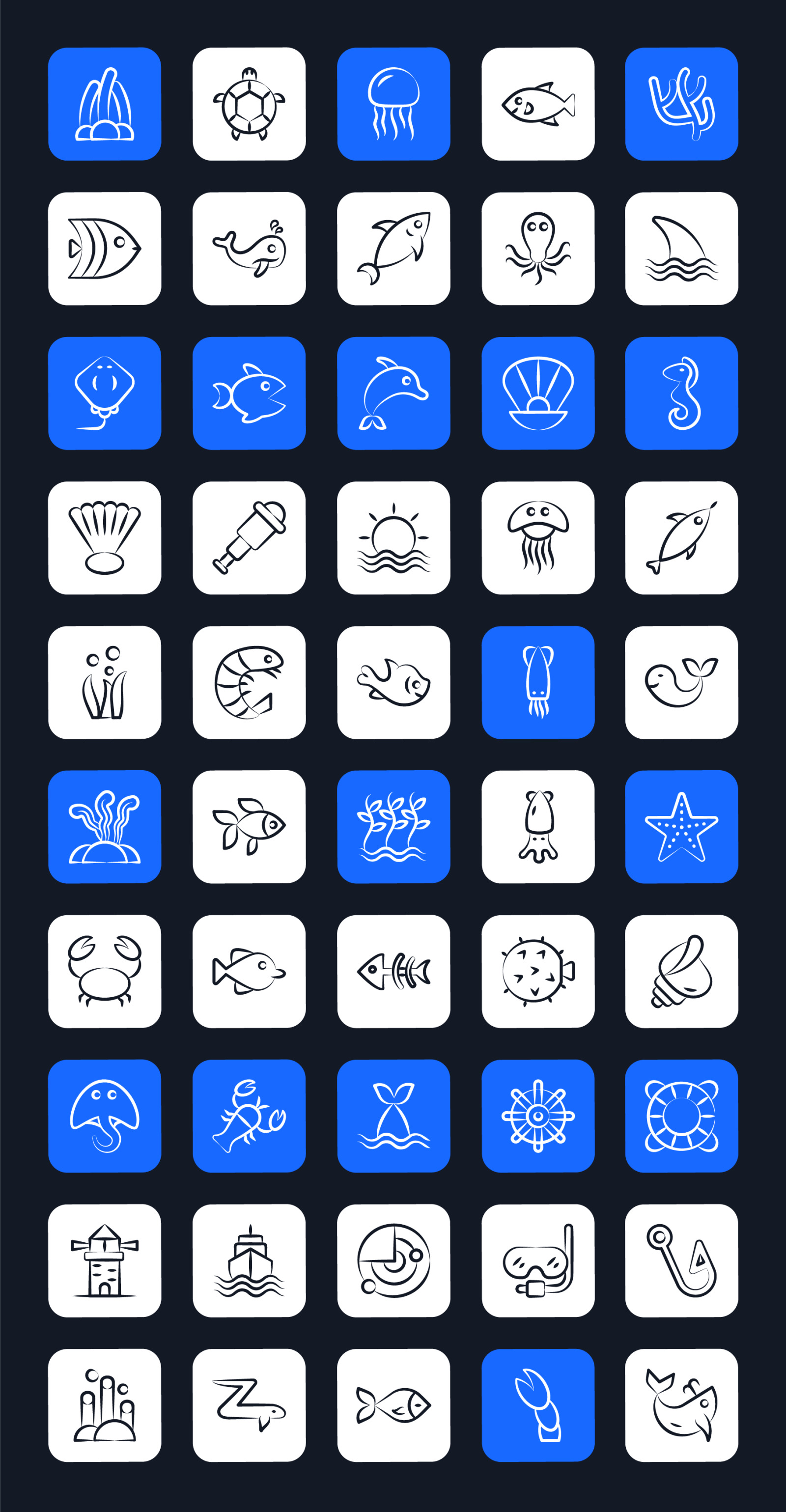 Sea Life Doodle Icons