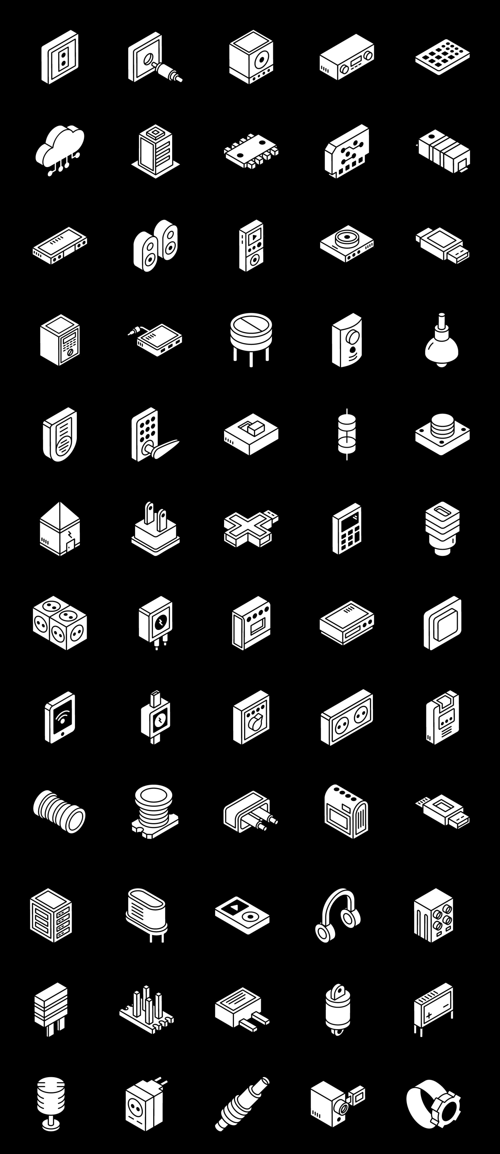 Multimedia and Appliances Glyph Isometric Icons