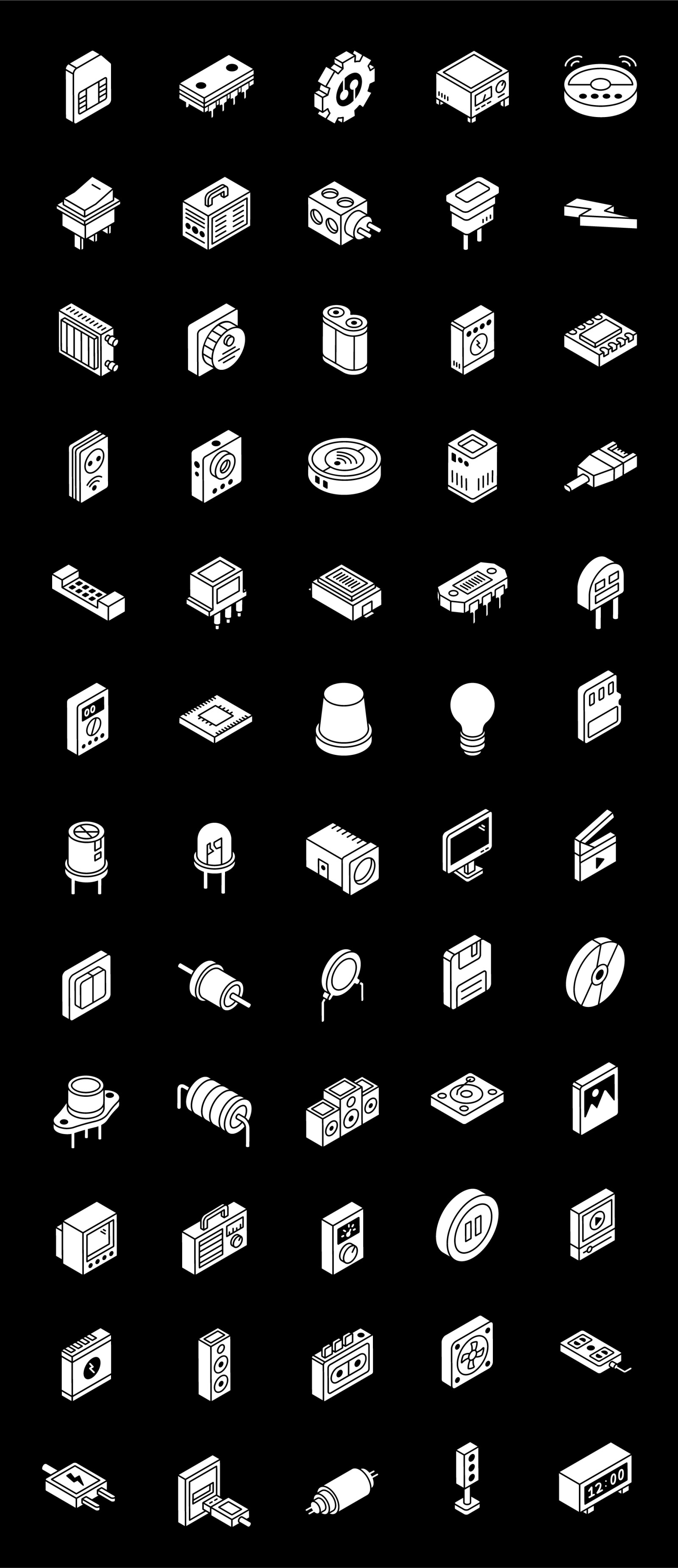 Multimedia and Appliances Glyph Isometric Icons