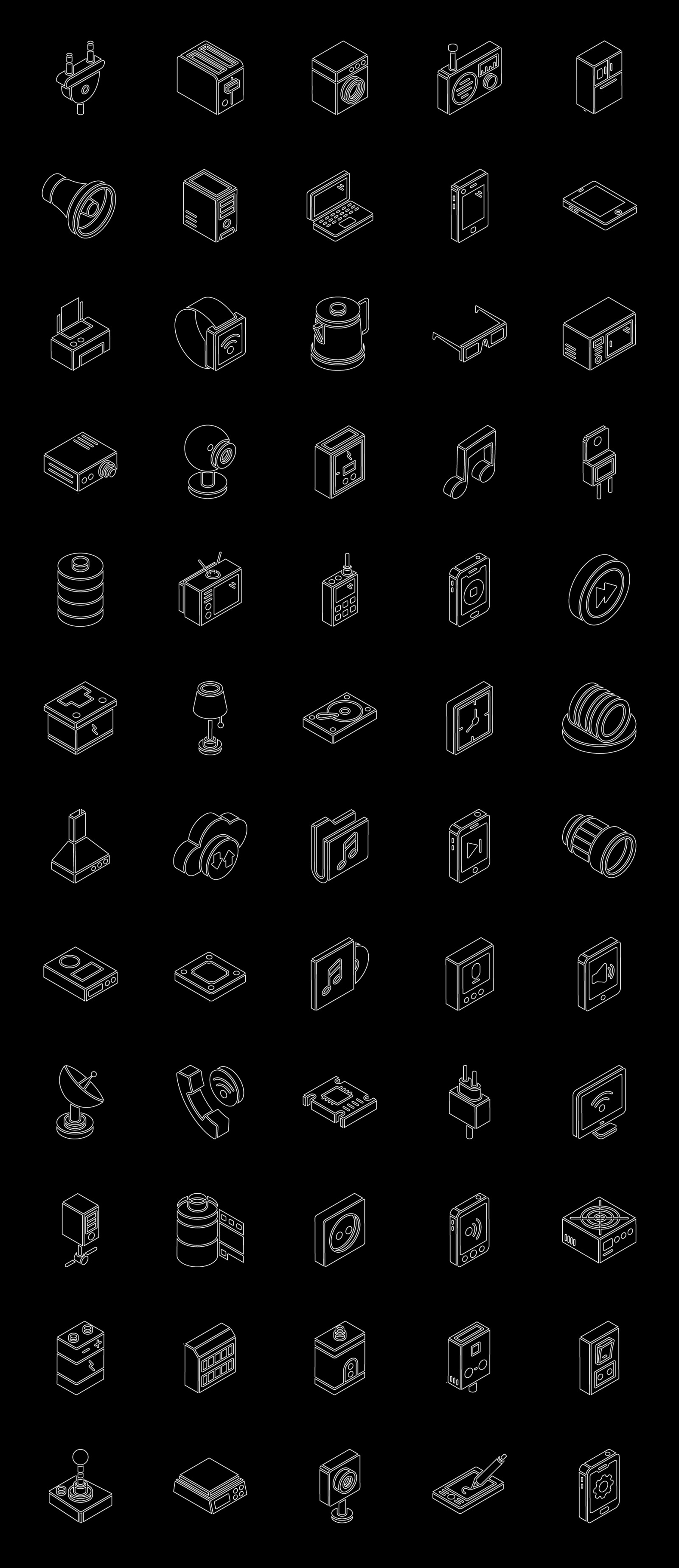 Multimedia and Appliances Glyph Isometric Icons