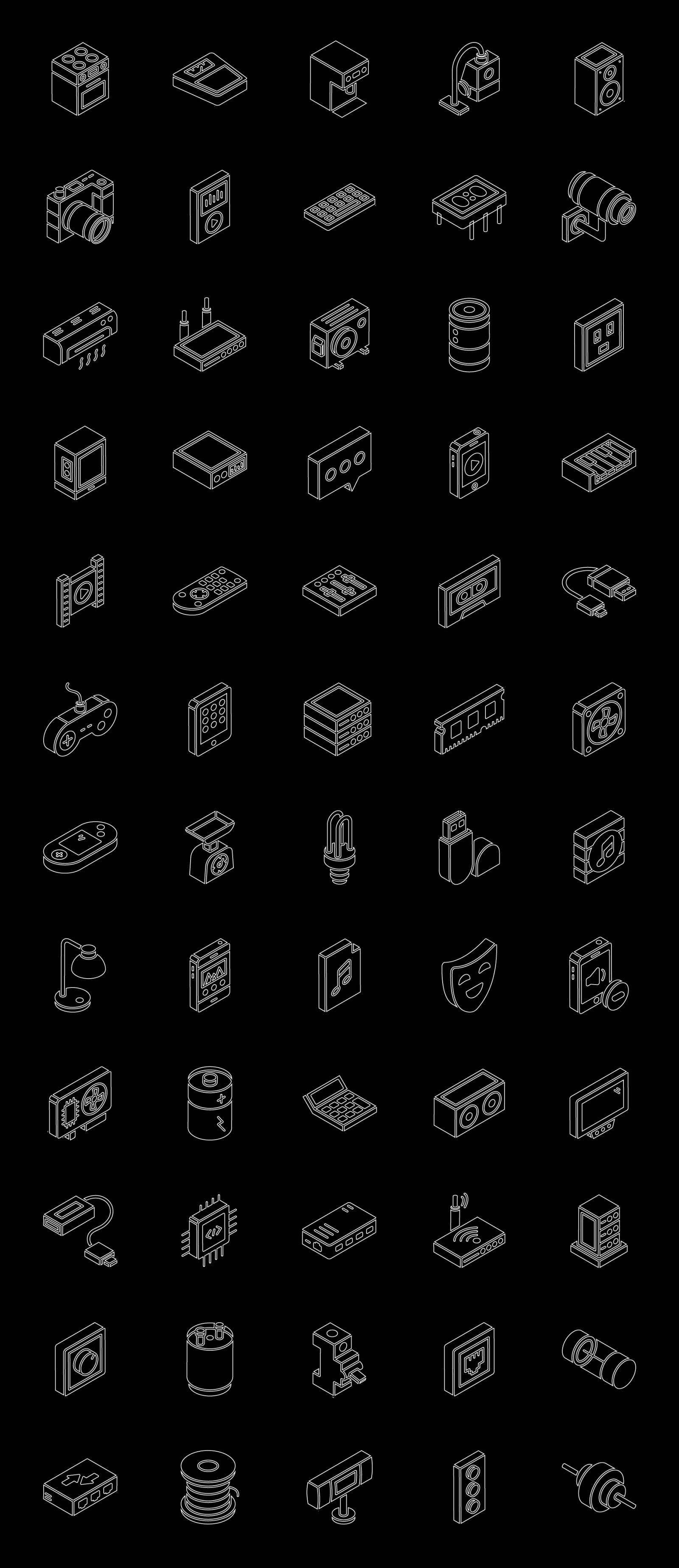 Multimedia and Appliances Glyph Isometric Icons