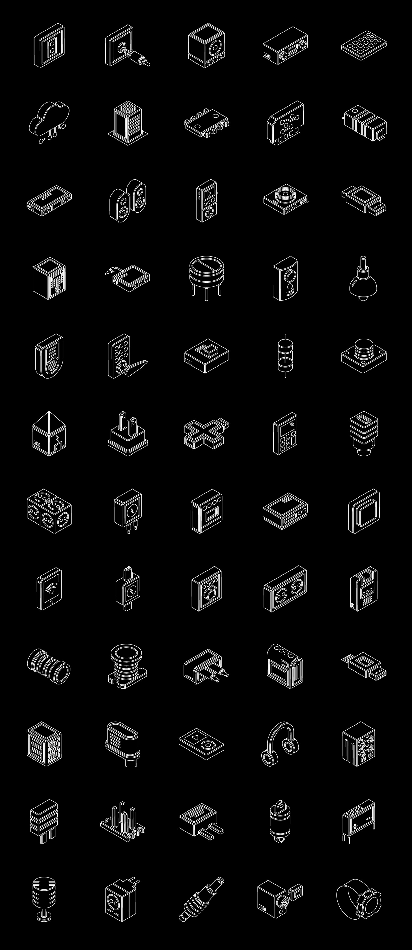 Multimedia and Appliances Glyph Isometric Icons