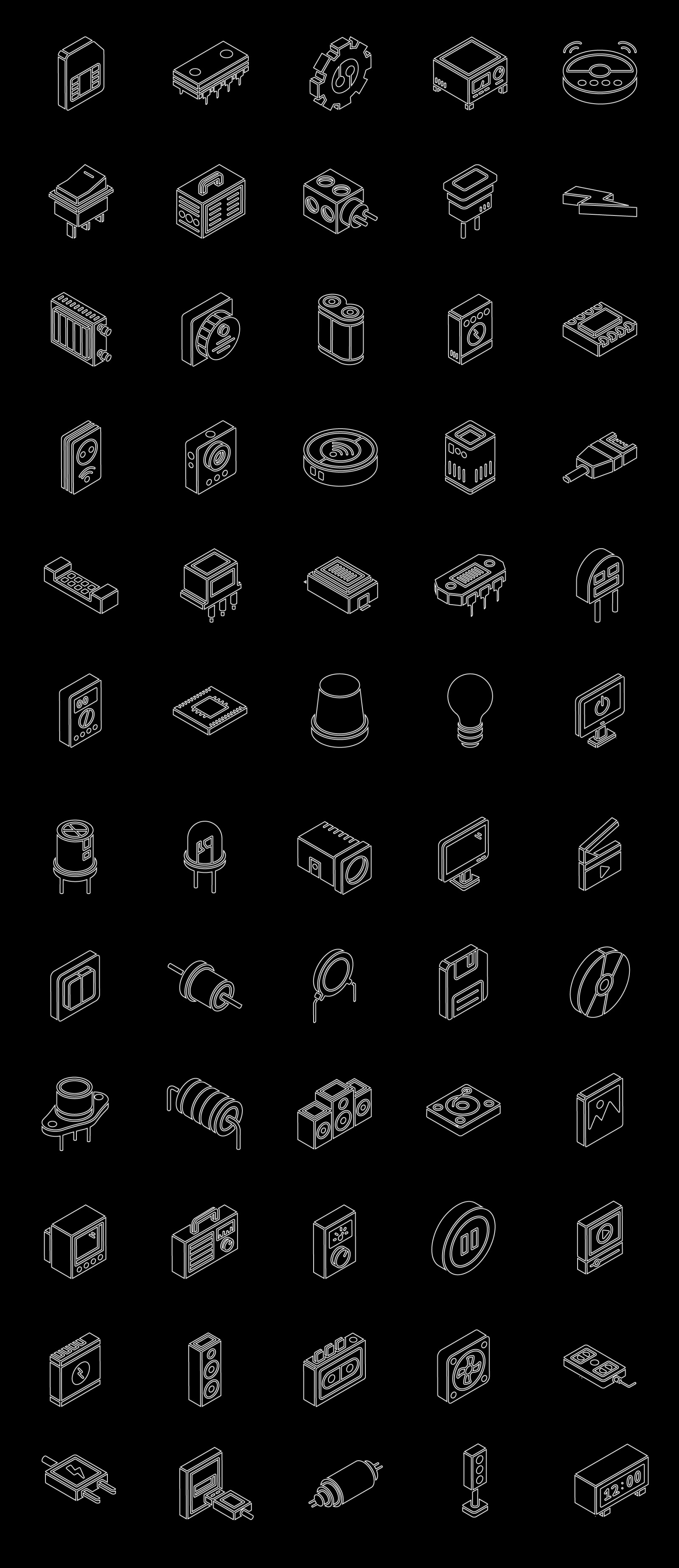 Multimedia and Appliances Glyph Isometric Icons