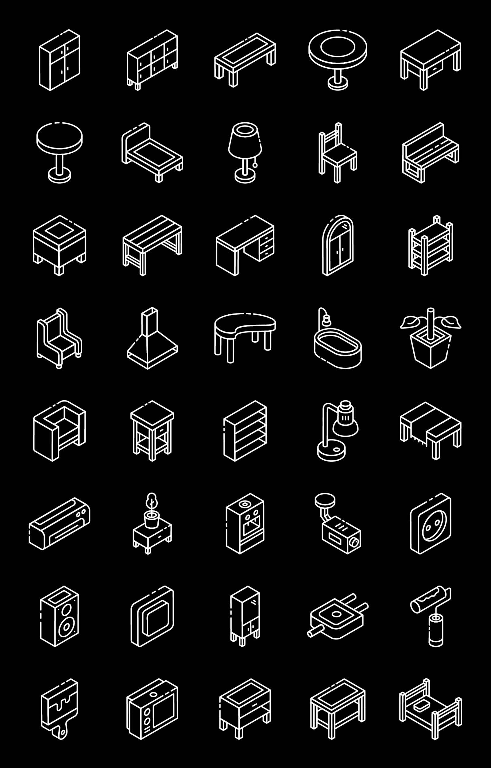 Furniture Glyph Isometric Icons Pack