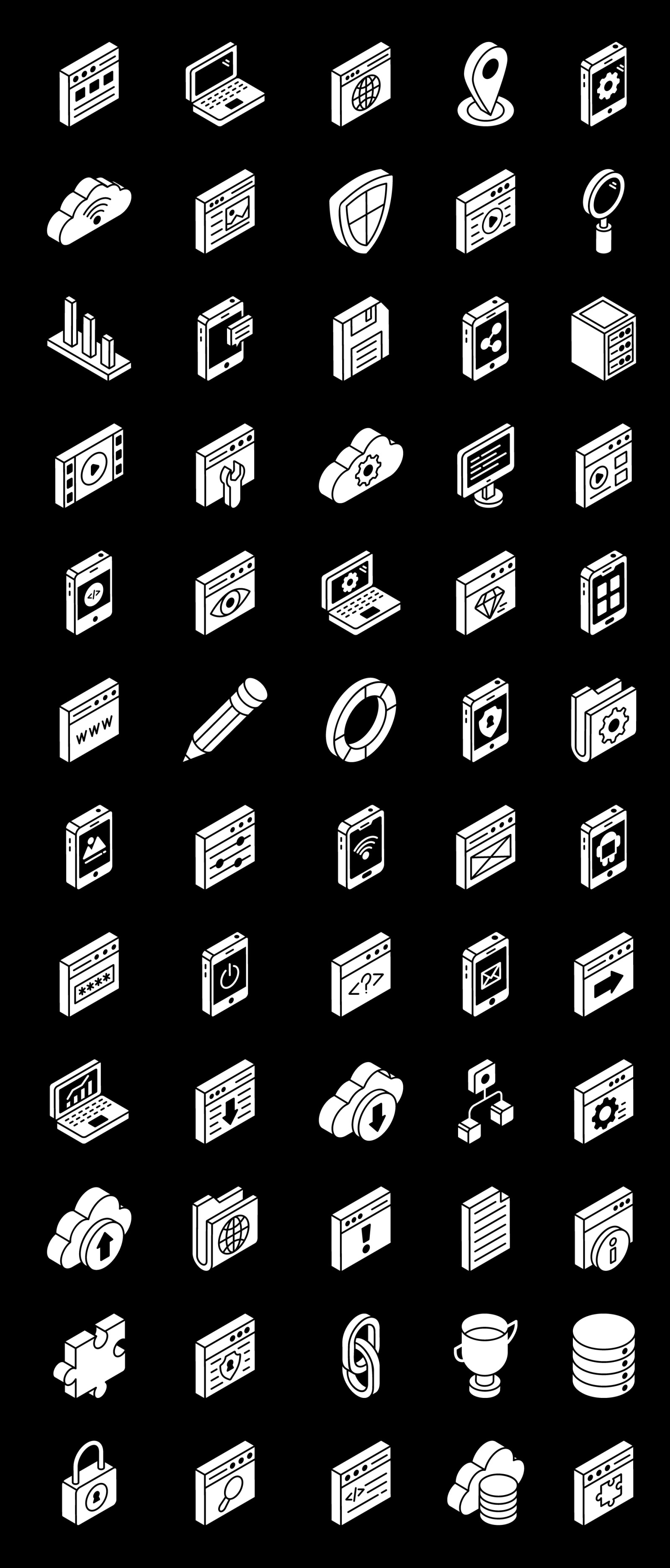 App Development Glyph Isometric Icons