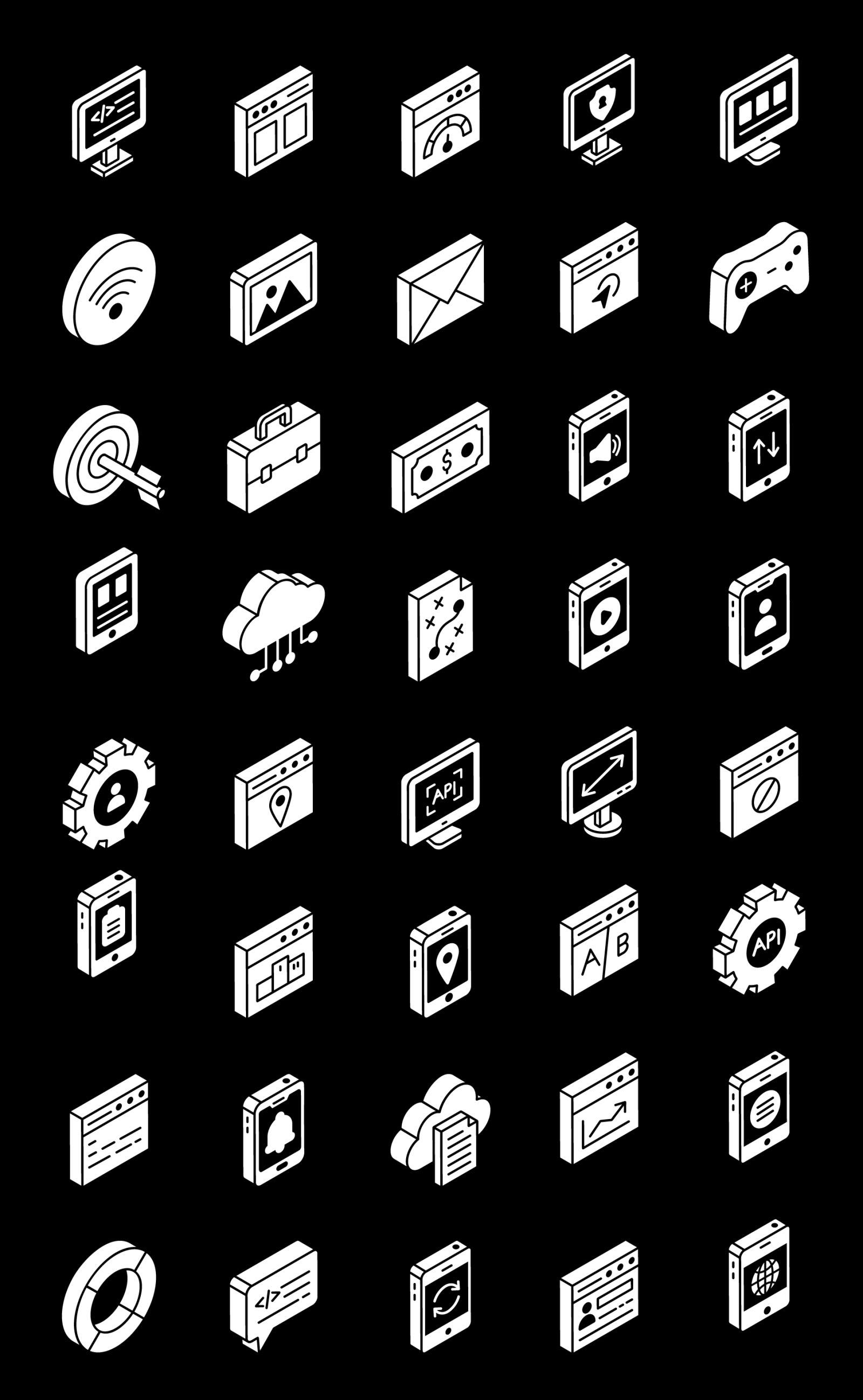 App Development Glyph Isometric Icons