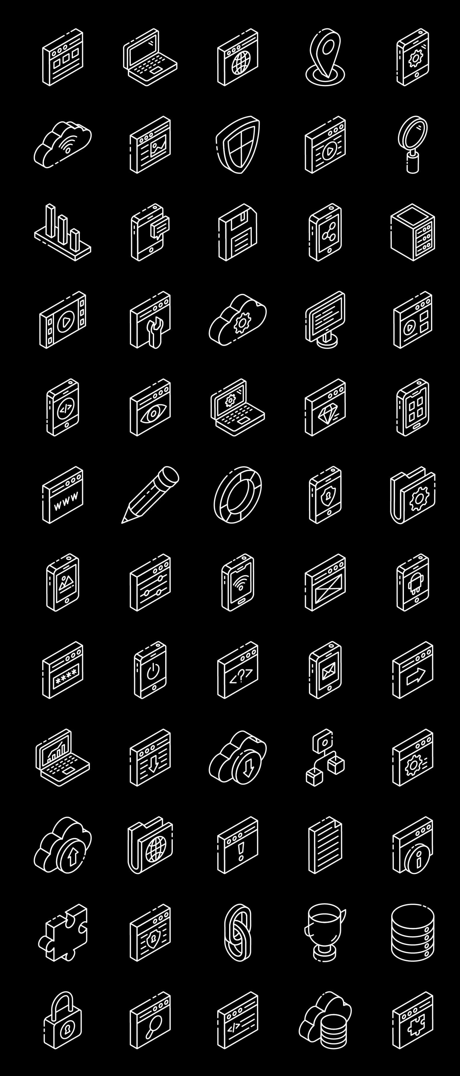 App Development Glyph Isometric Icons