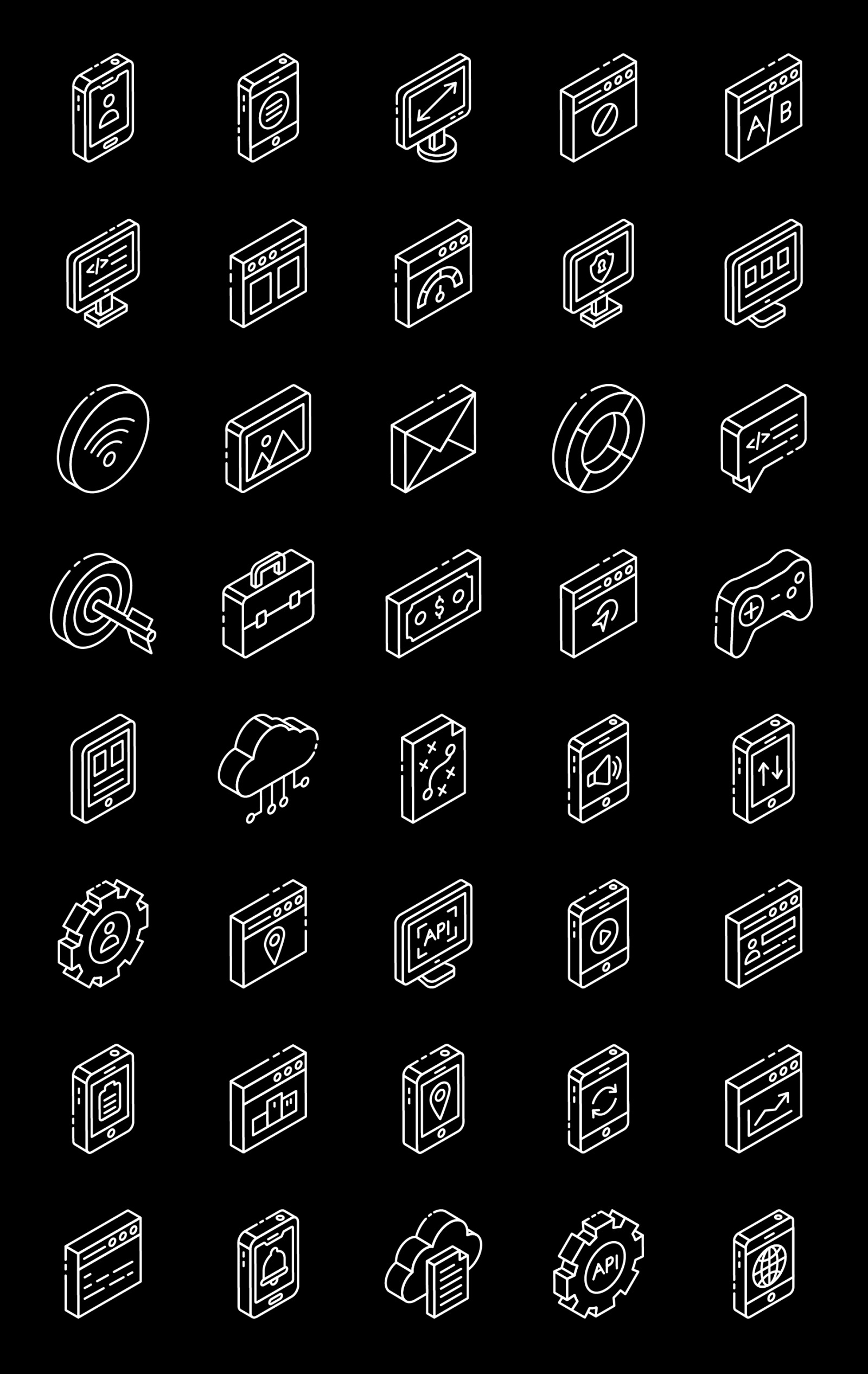 App Development Glyph Isometric Icons