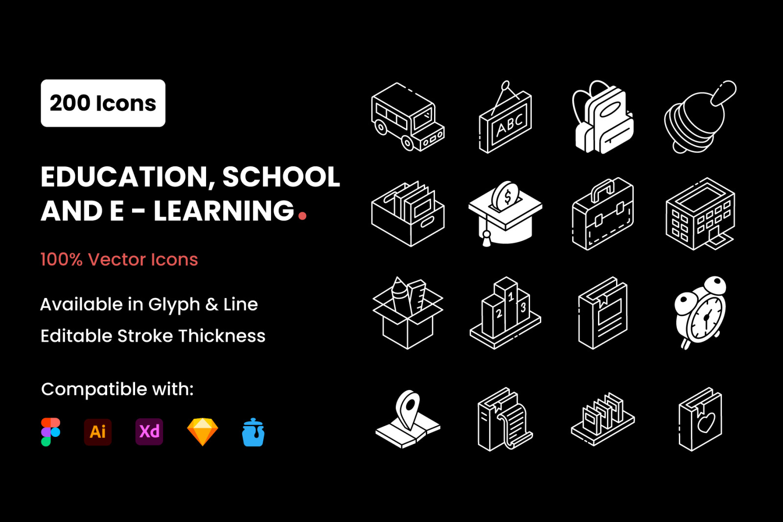 Online Education Glyph Isometric Icons