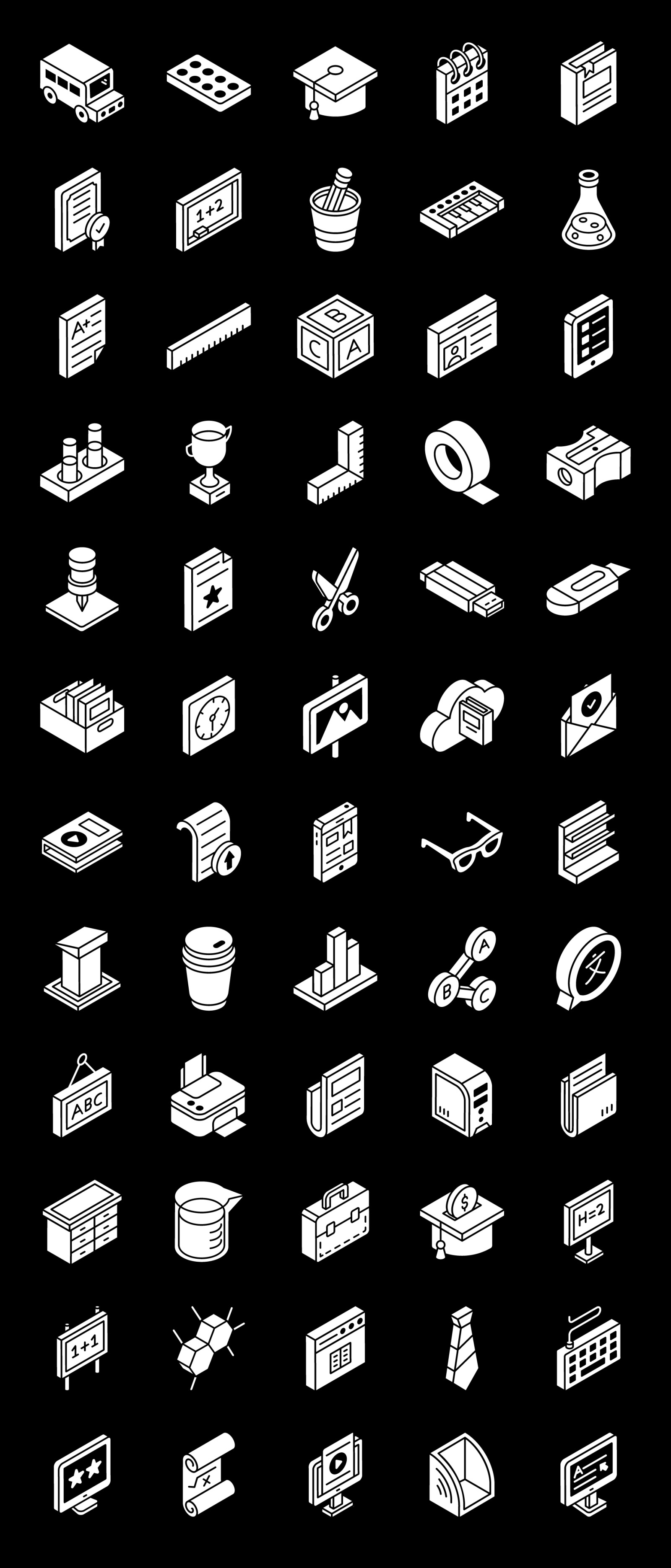 Online Education Glyph Isometric Icons