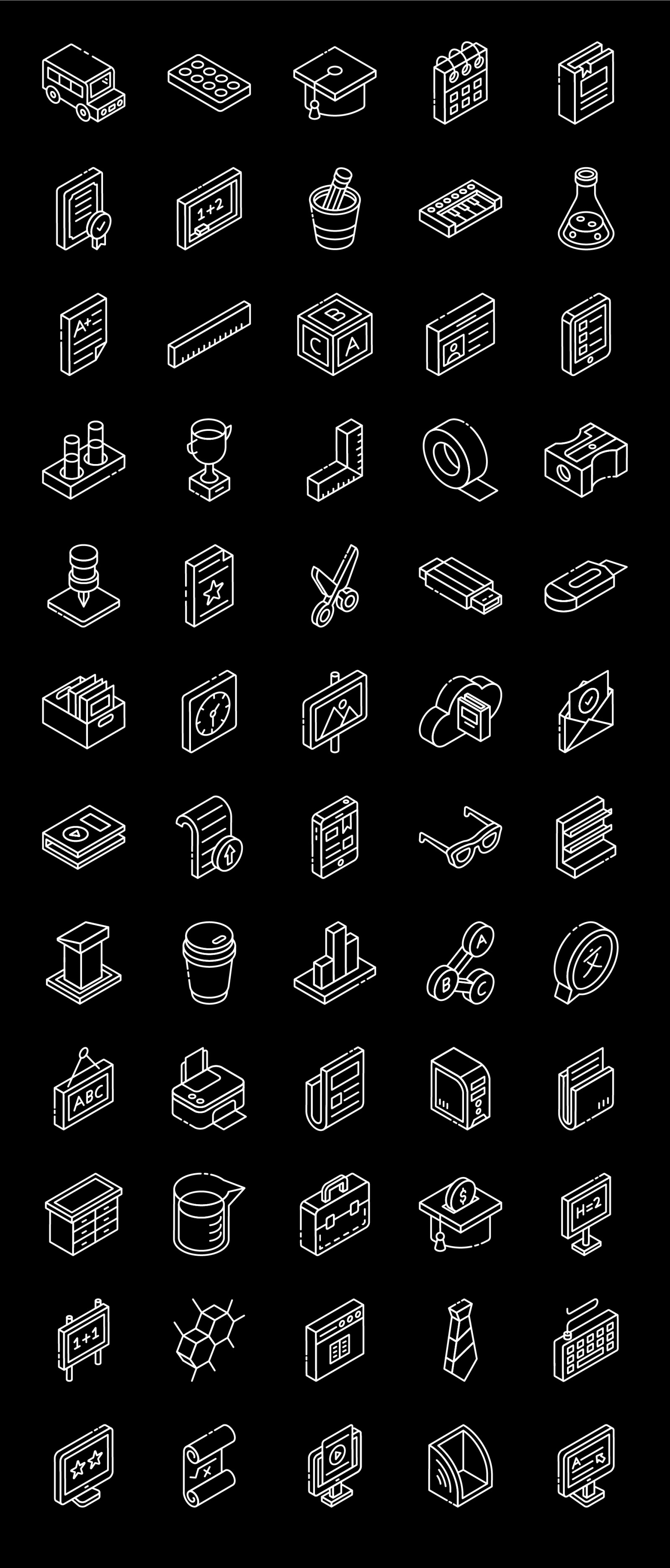 Online Education Glyph Isometric Icons