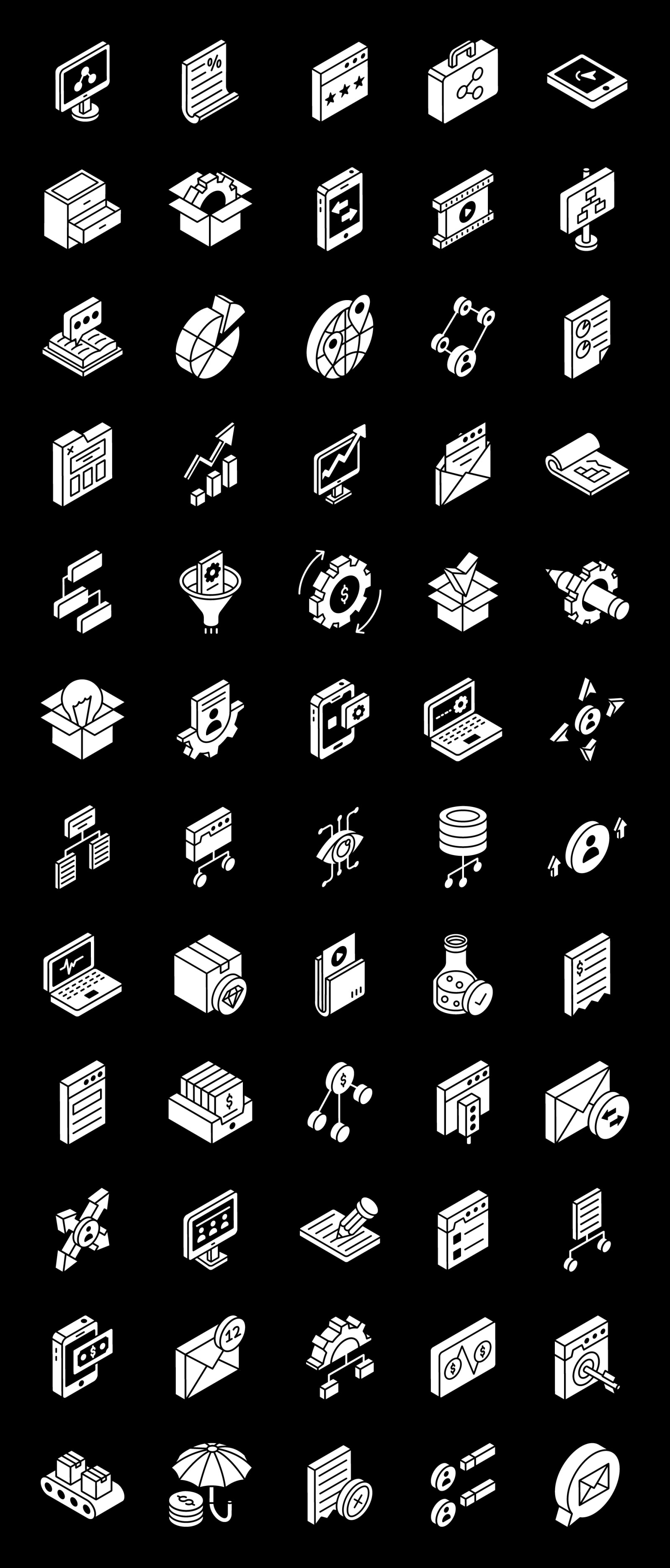 Business and Management Glyph Isometric Icons