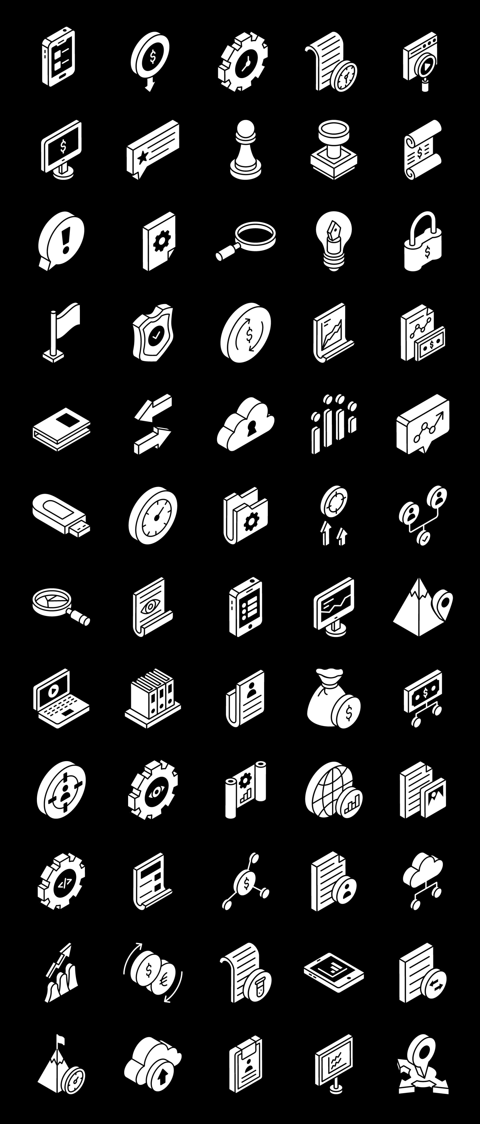 Business and Management Glyph Isometric Icons