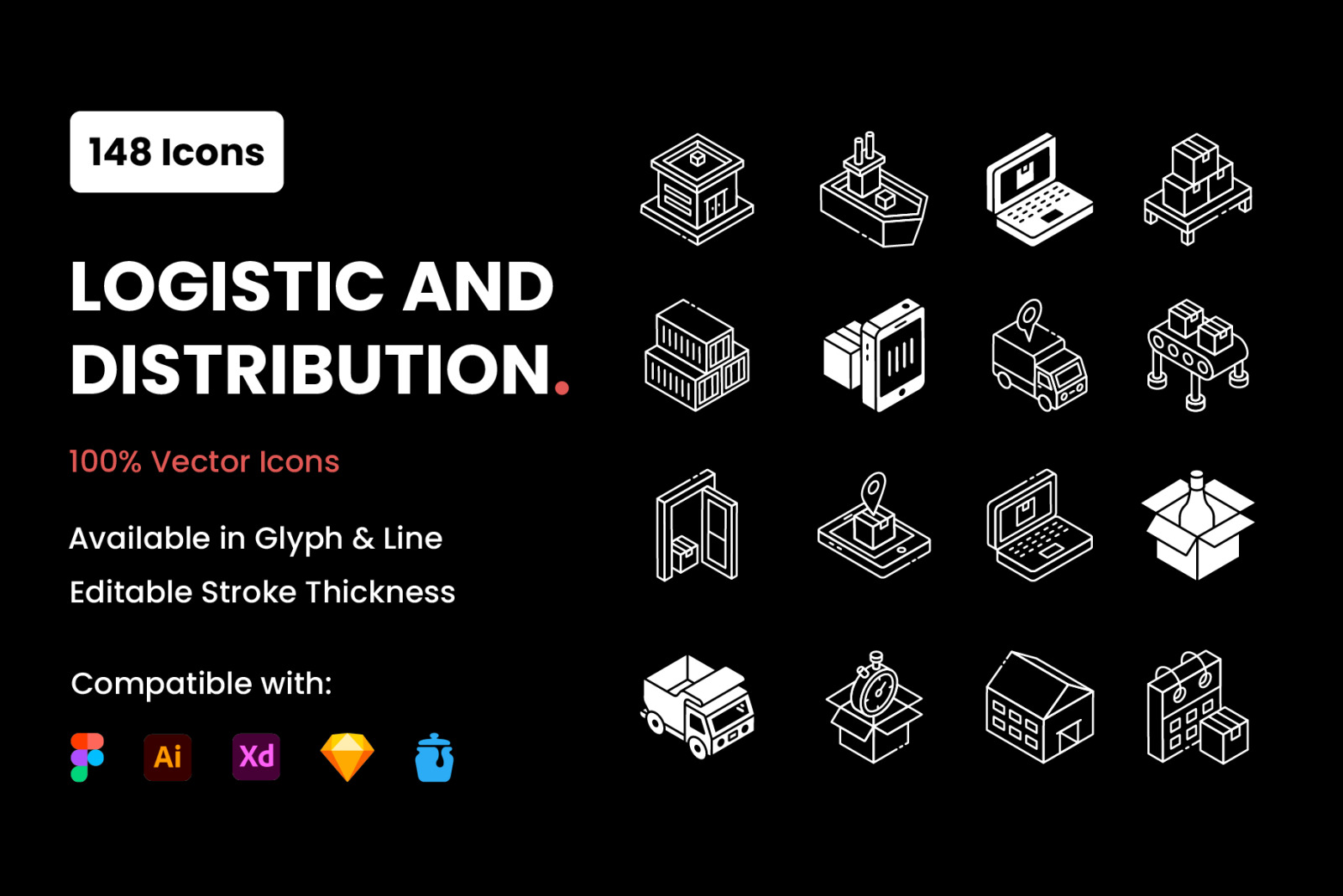 Logistic Glyph Isometric Icons Pack