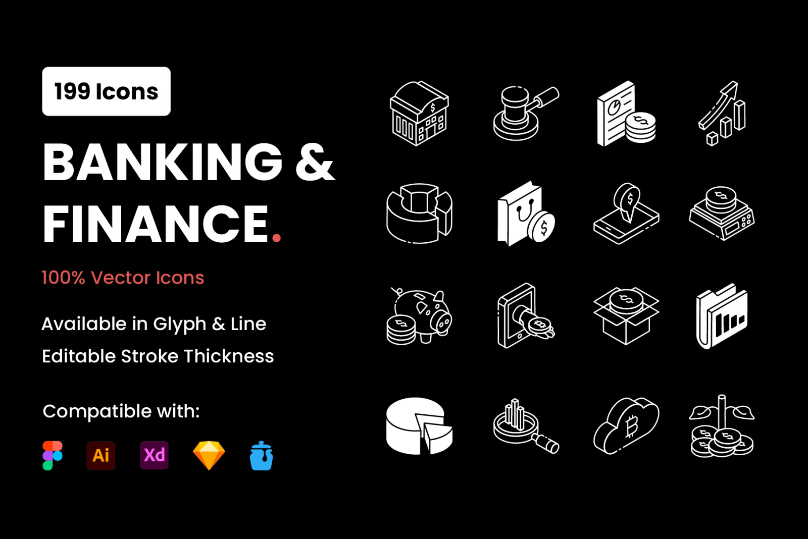 Banking and Finance Glyph Isometric Icons Set Banking and Finance Glyph Isometric Icons Set