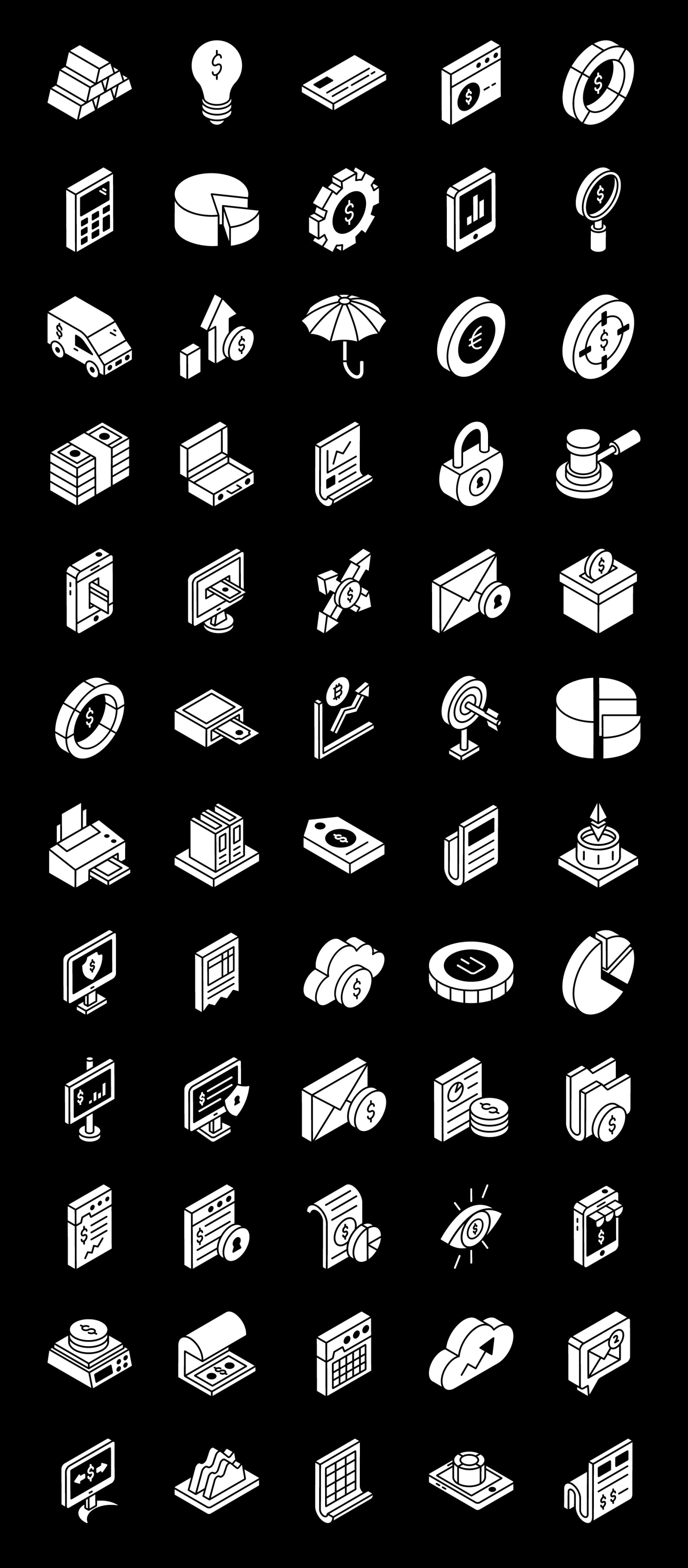 Banking and Finance Glyph Isometric Icons Set