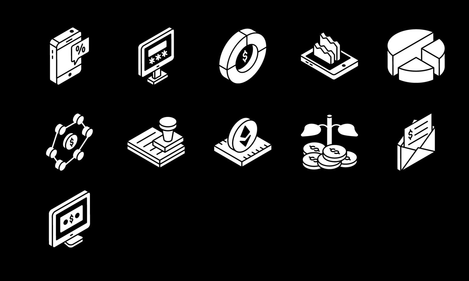 Banking and Finance Glyph Isometric Icons Set Banking and Finance Glyph Isometric Icons Set