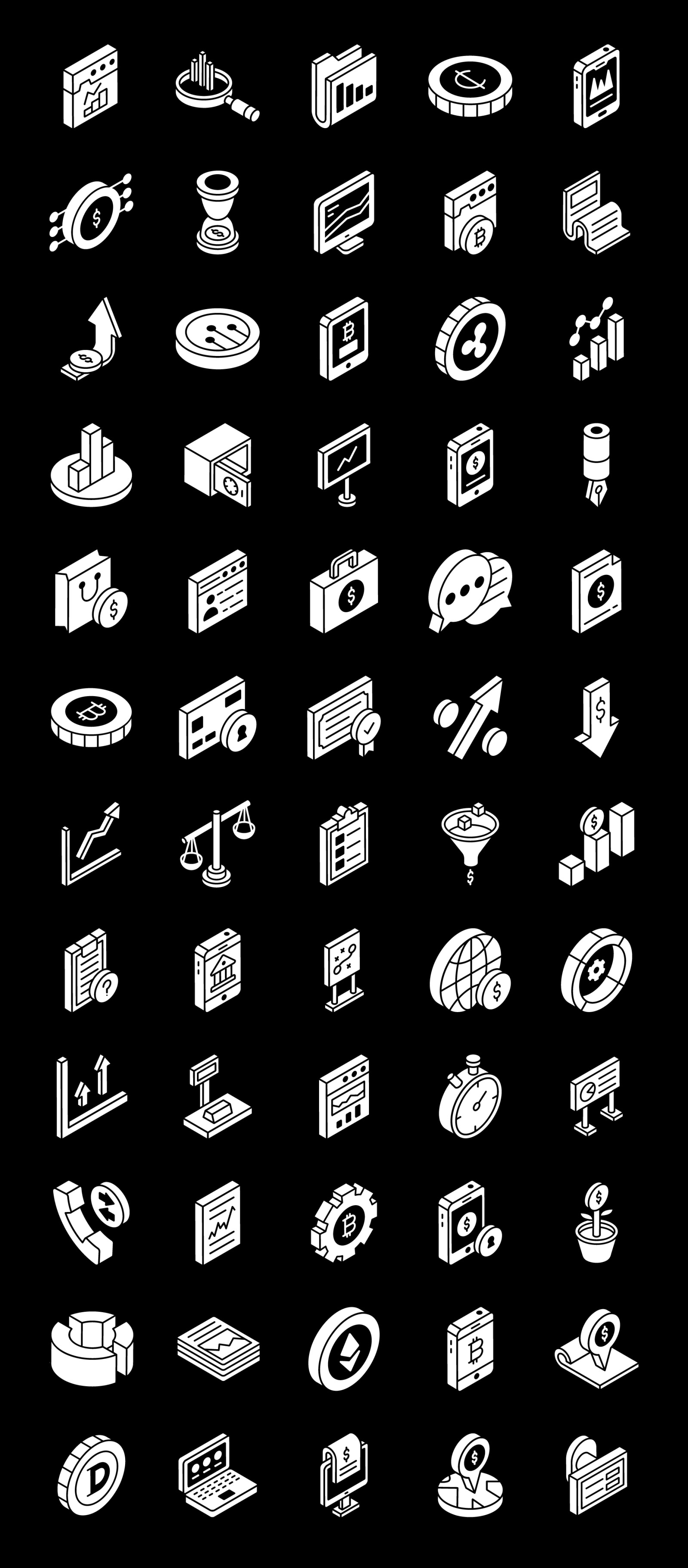 Banking and Finance Glyph Isometric Icons Set