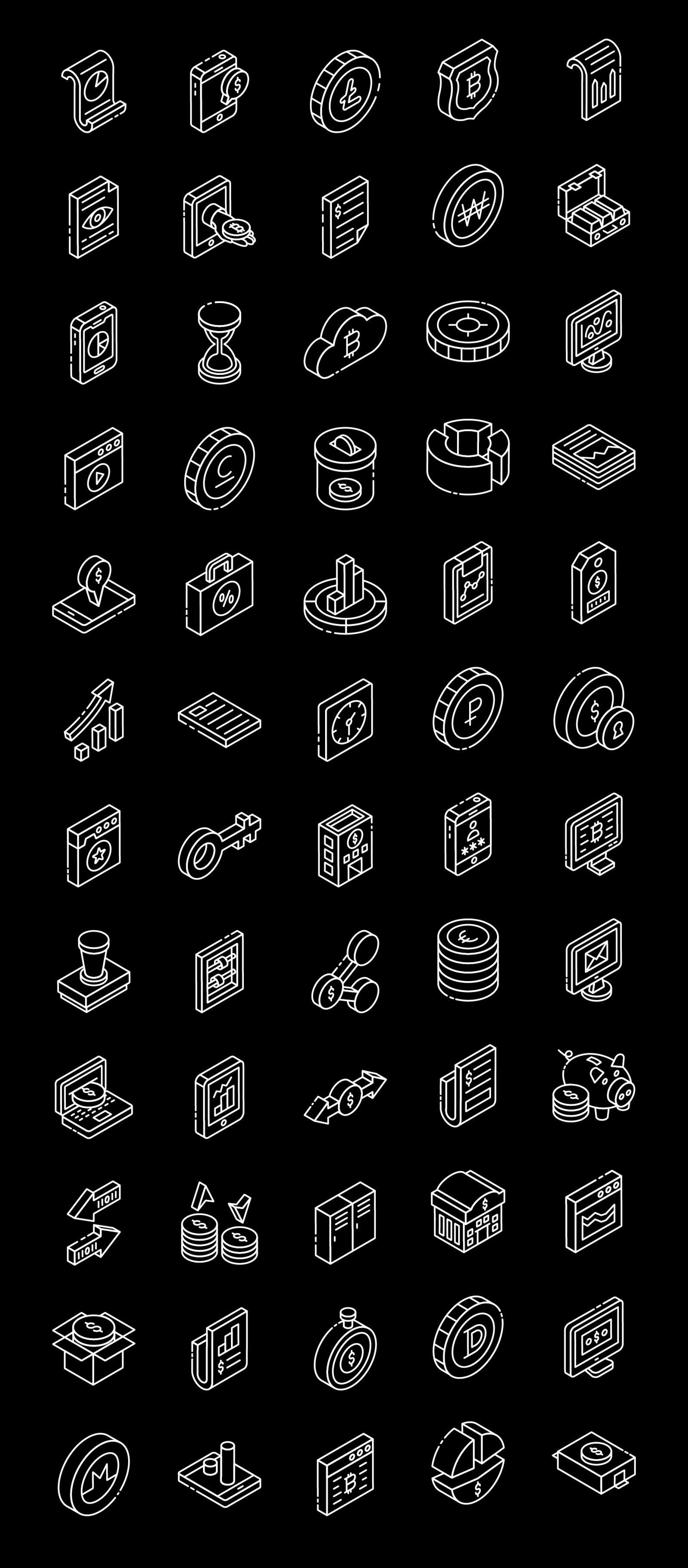 Banking and Finance Glyph Isometric Icons Set