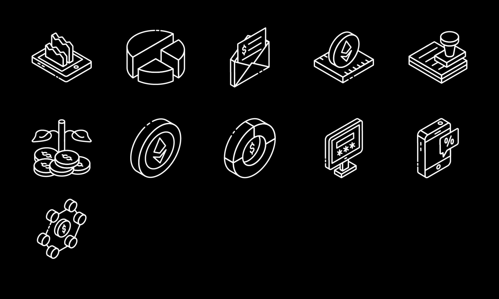 Banking and Finance Glyph Isometric Icons Set