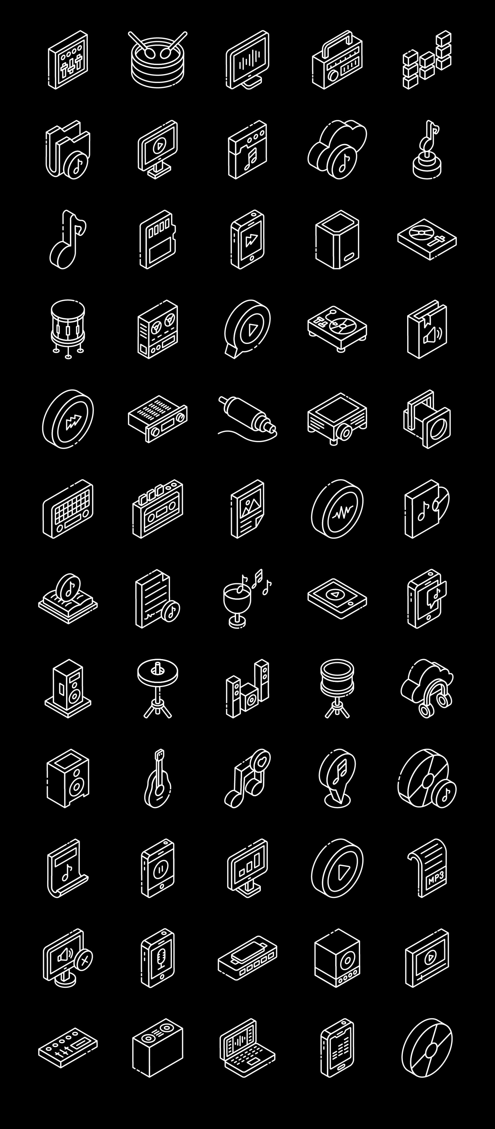 Music and Multimedia Glyph Isometric Icons