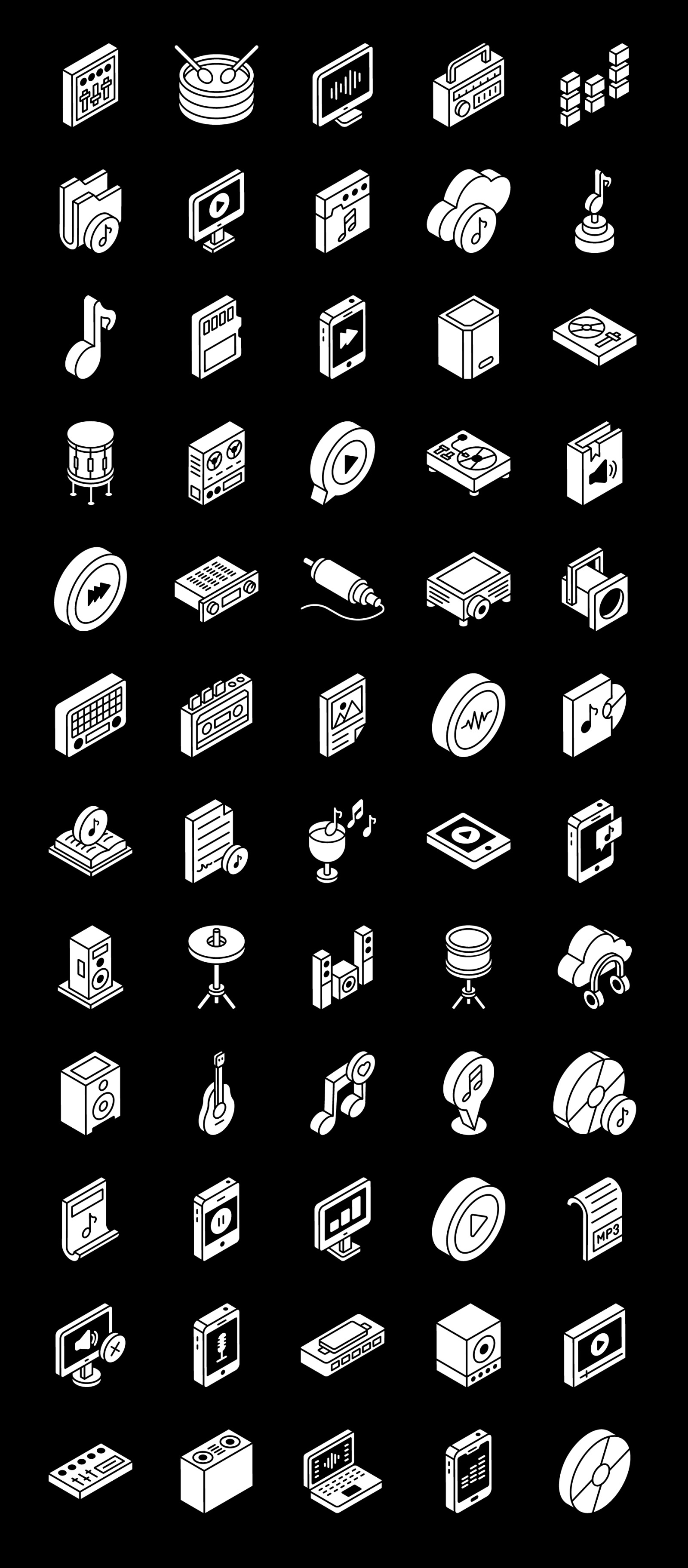 Music and Multimedia Glyph Isometric Icons