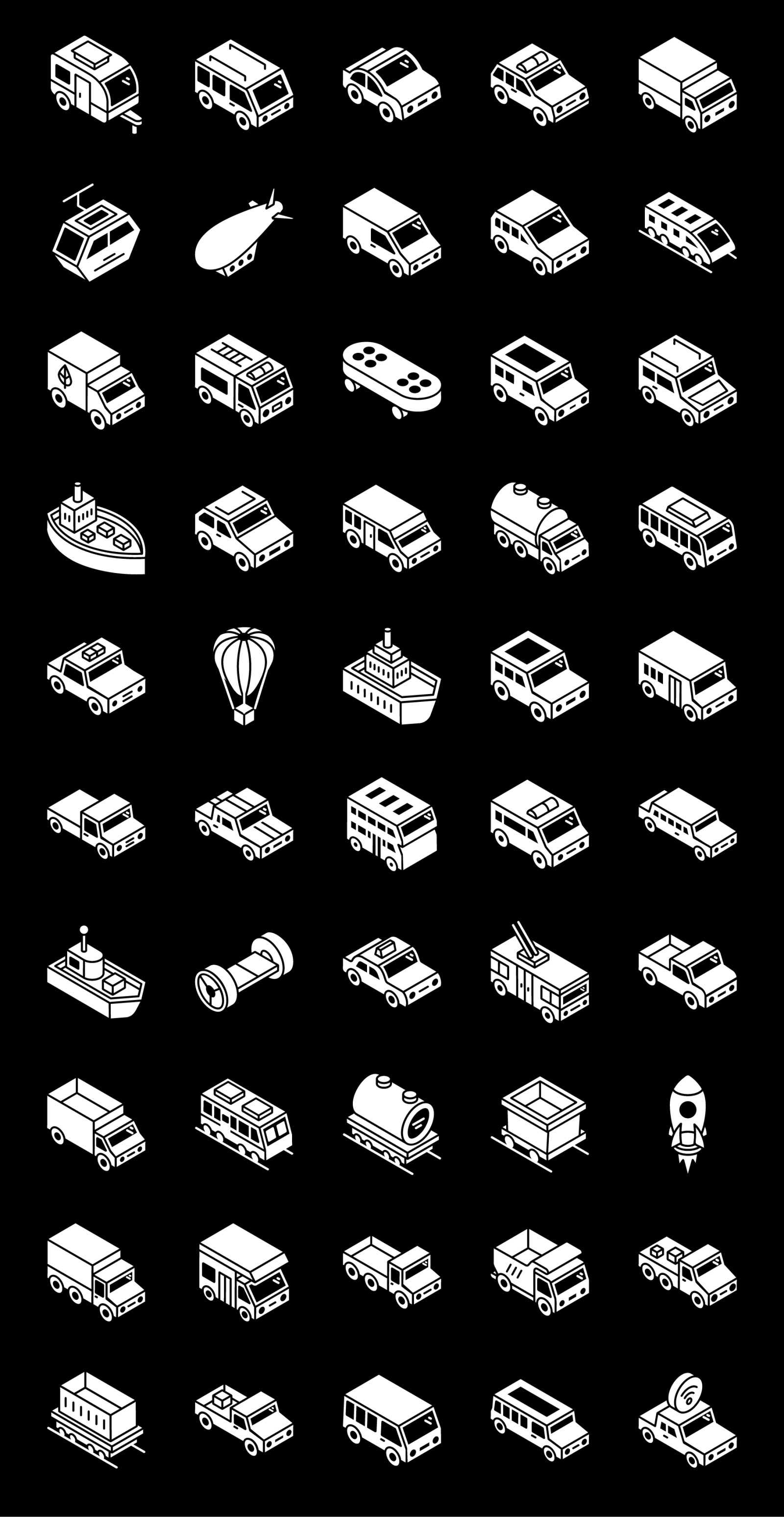 Transport Glyph Isometric Icons Pack