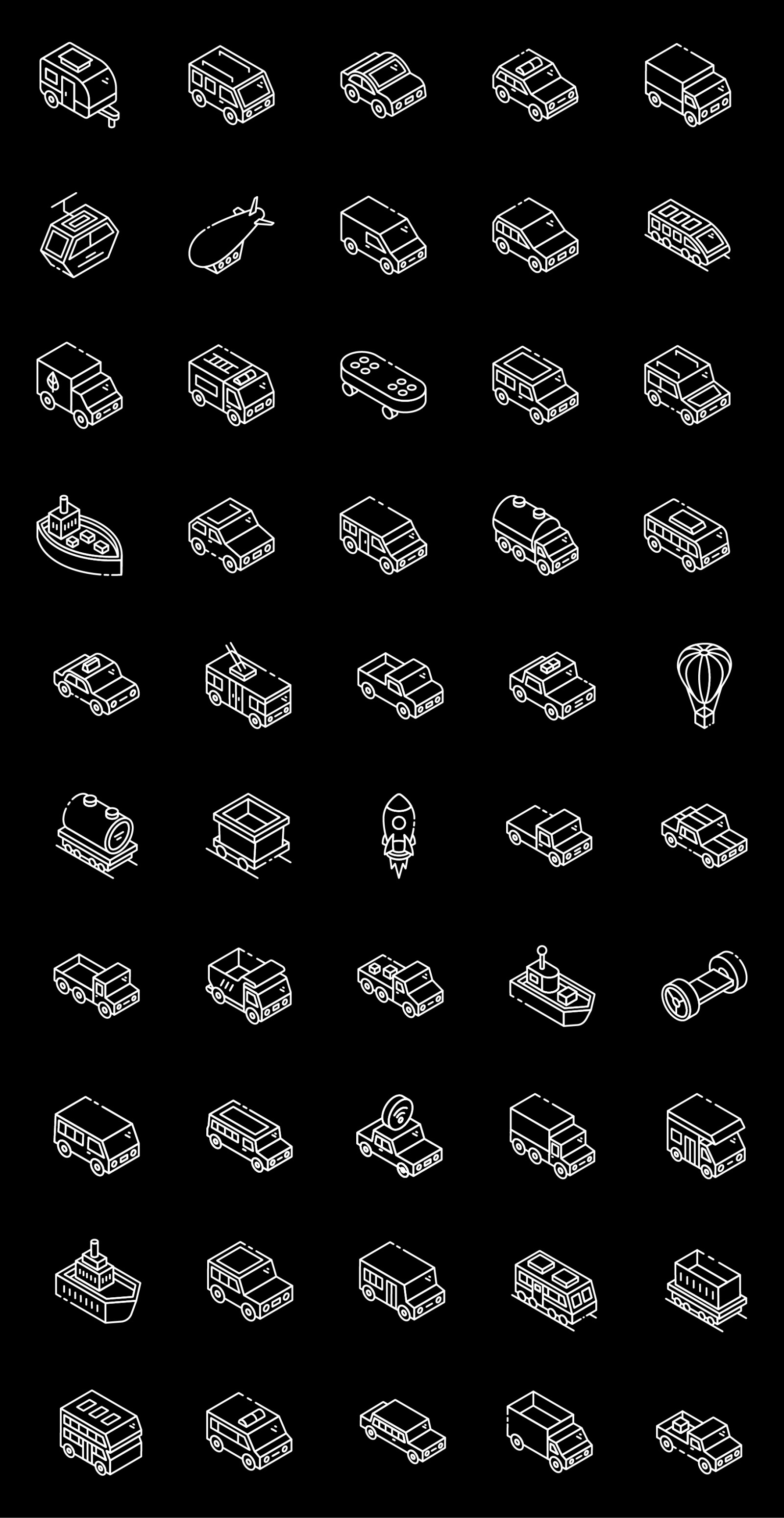 Transport Glyph Isometric Icons Pack