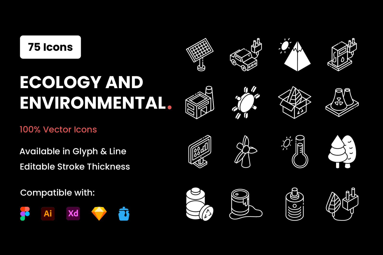 Ecology and environmental Glyph isometric icons