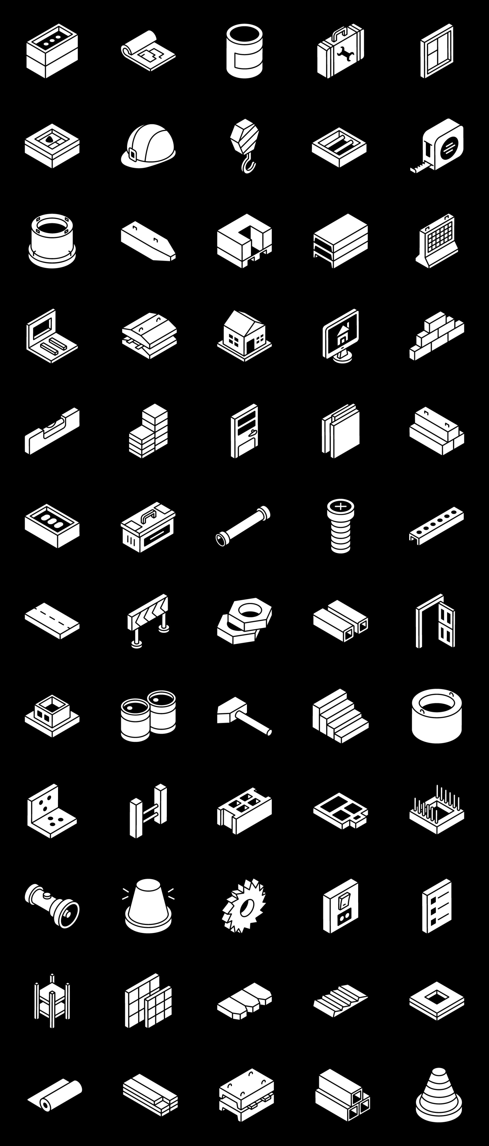 Construction Glyph Isometric Icons Pack Construction Glyph Isometric Icons Pack