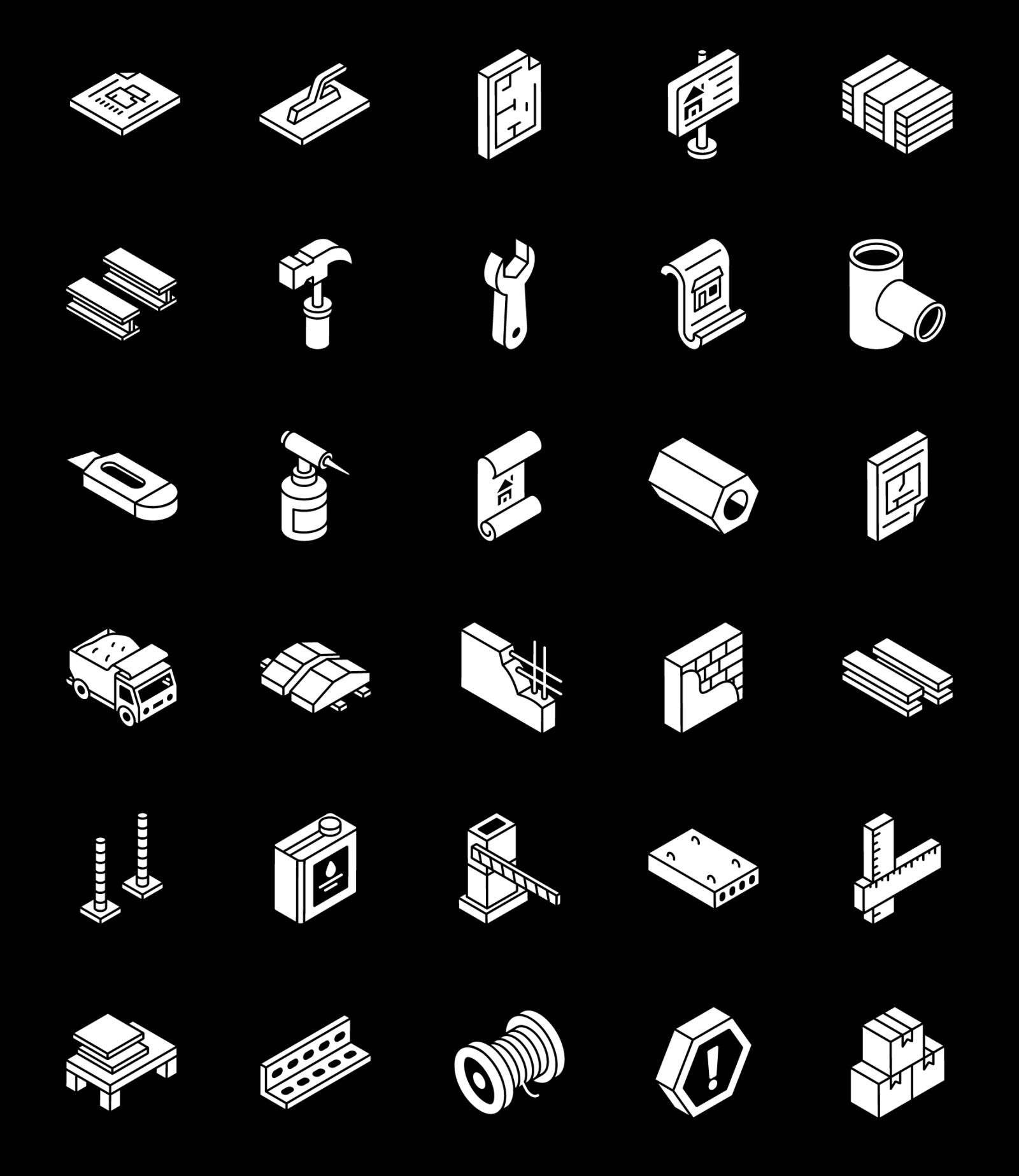 Construction Glyph Isometric Icons Pack Construction Glyph Isometric Icons Pack