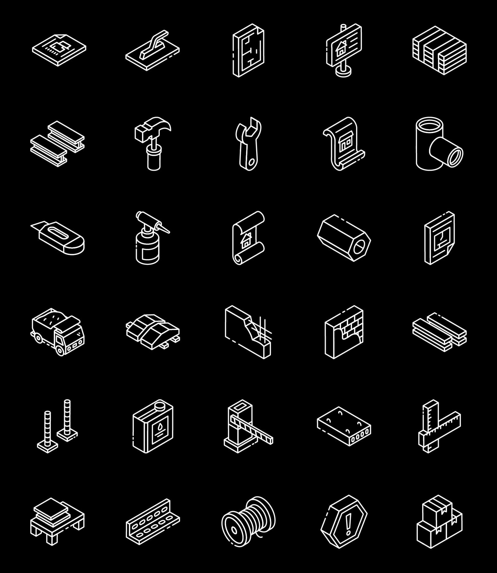 Construction Glyph Isometric Icons Pack